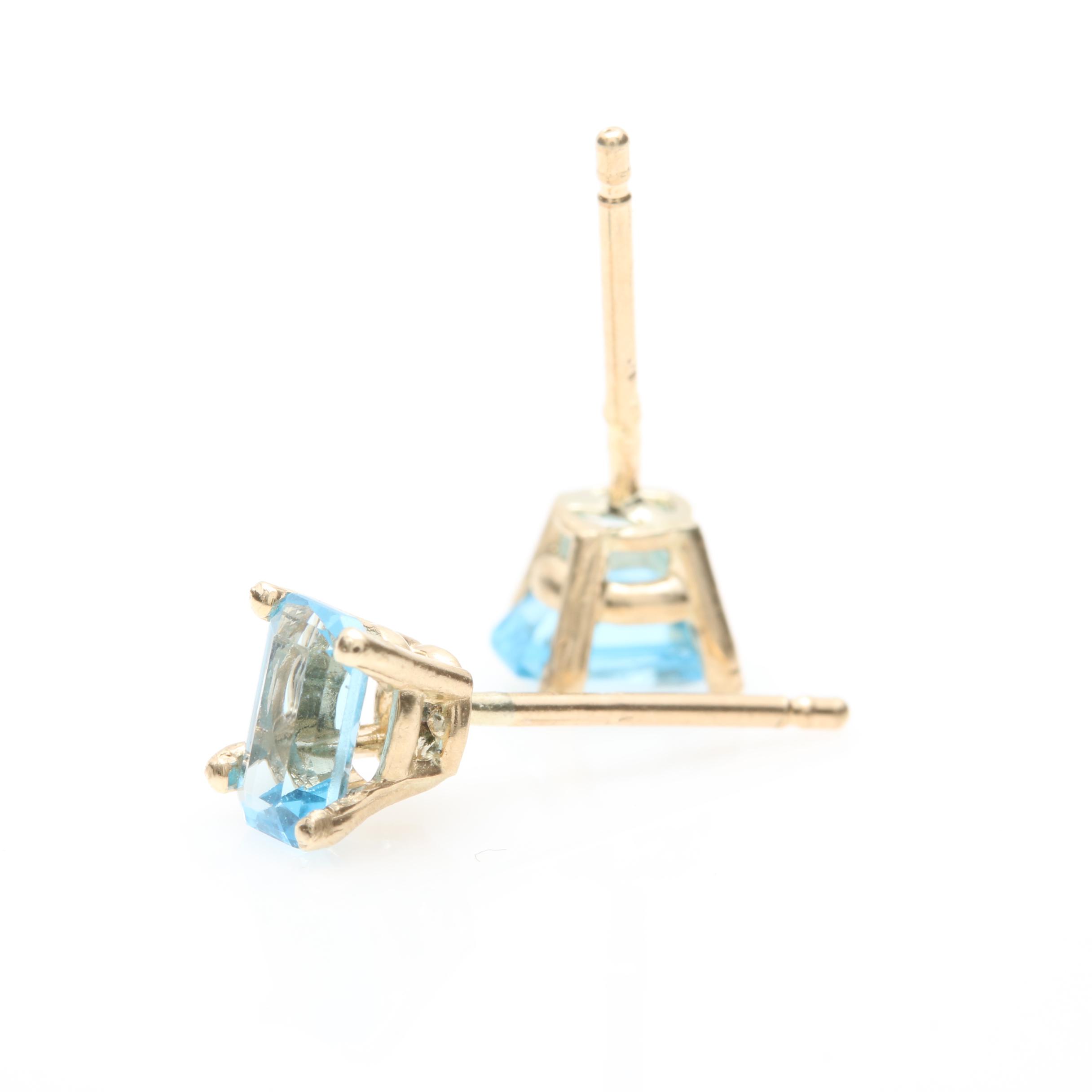 14K Yellow Gold Blue Topaz Stud Earrings