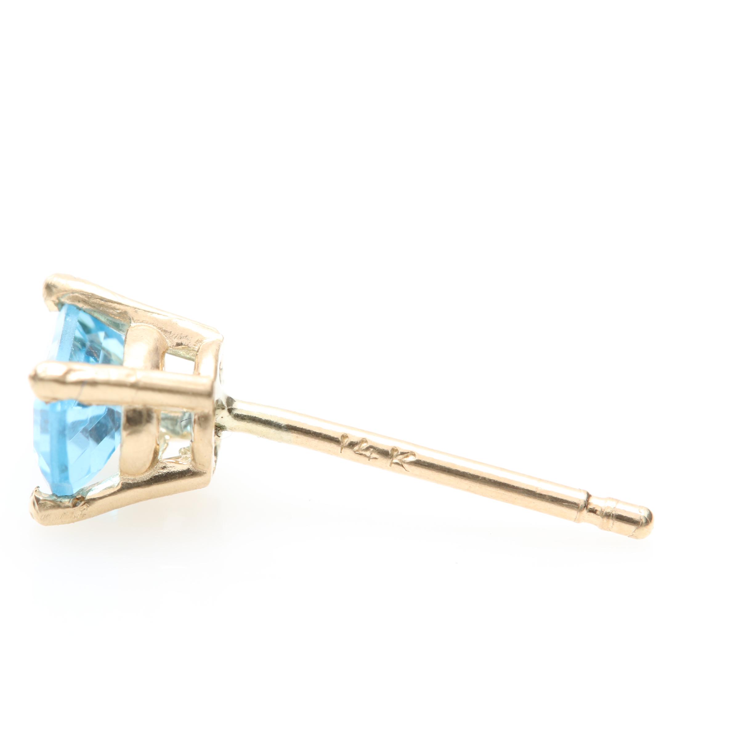 14K Yellow Gold Blue Topaz Stud Earrings