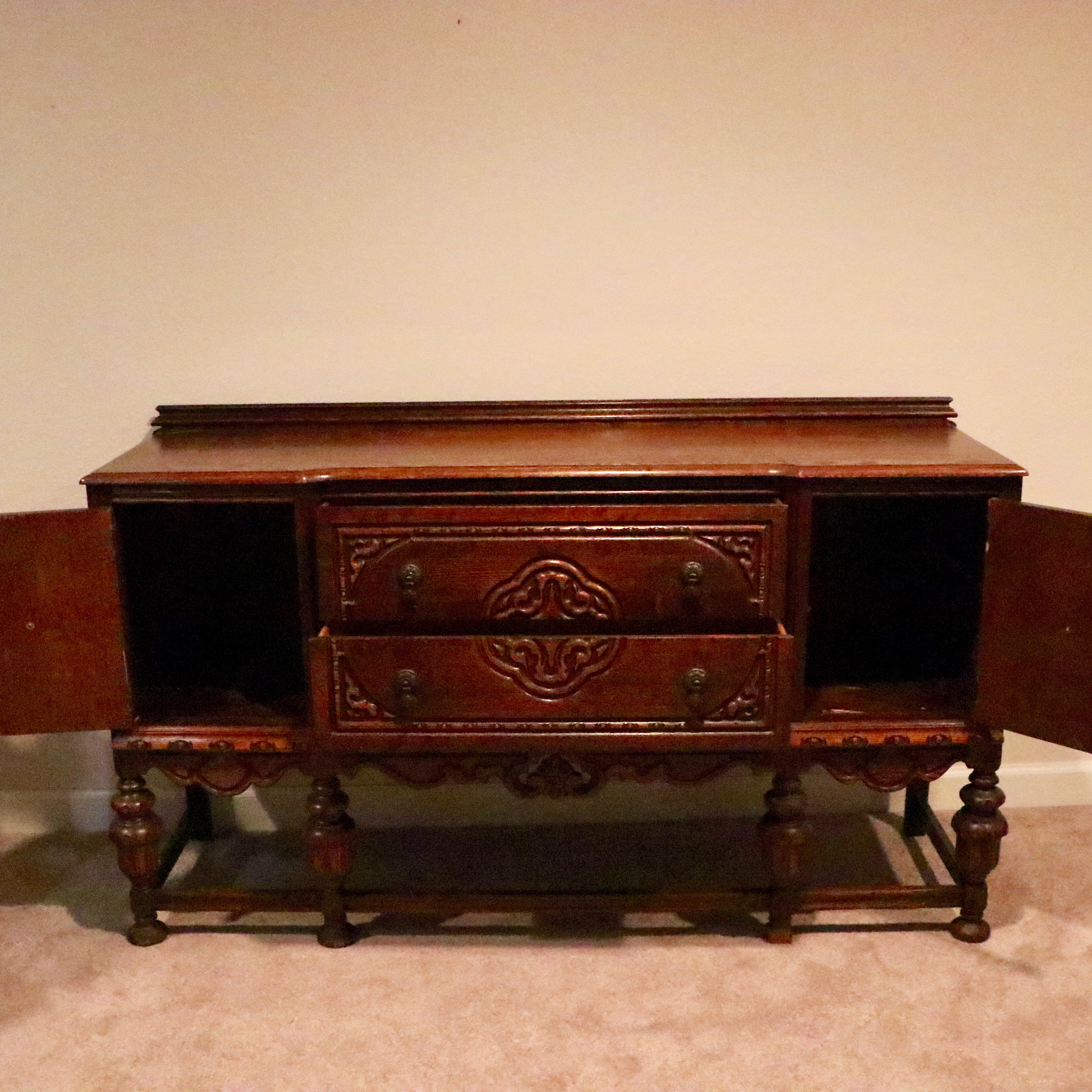 Antique Jacobean Revival Oak Sideboard