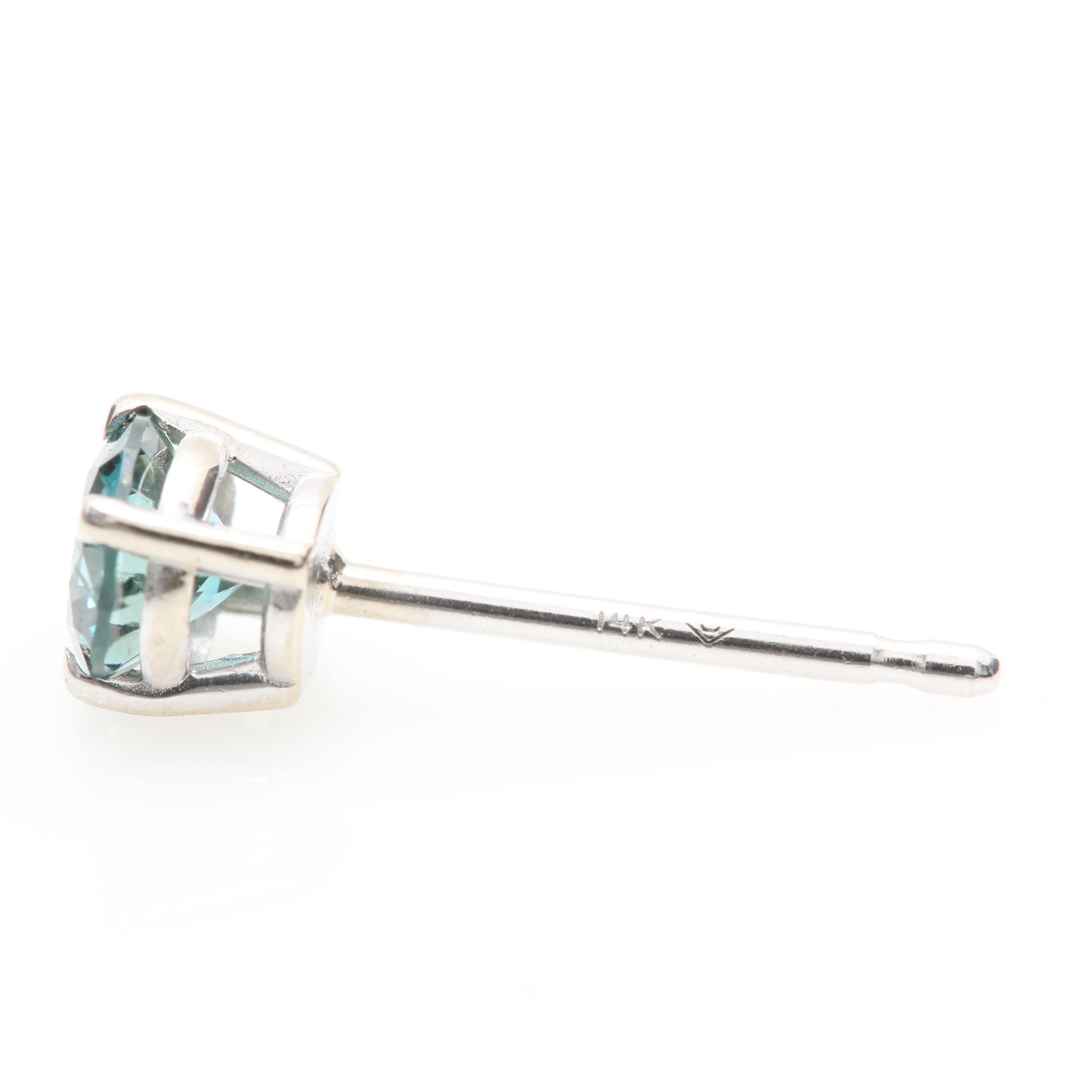 14K White Gold Blue Diamond Earrings