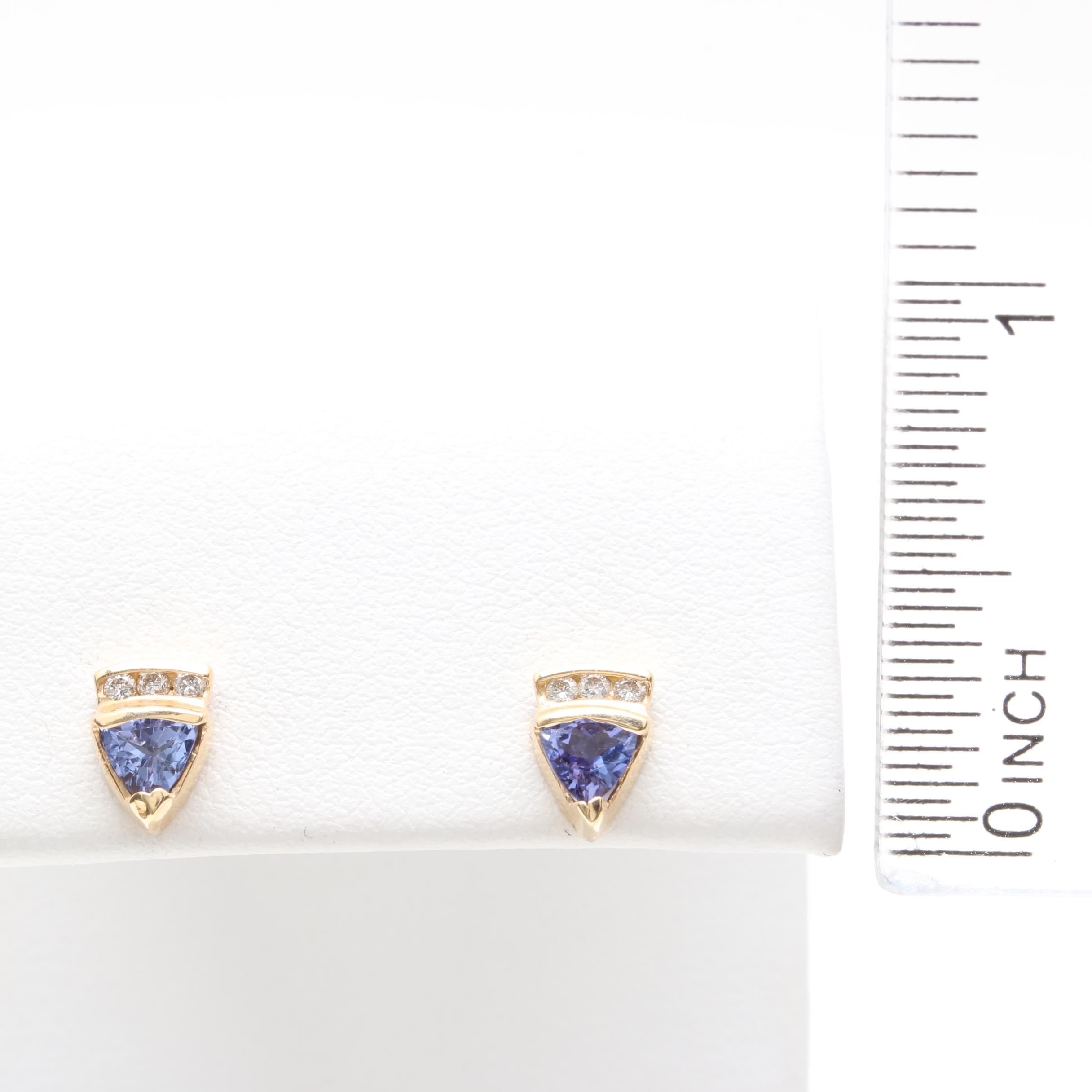 14K Yellow Gold Tanzanite and Diamond Earrings