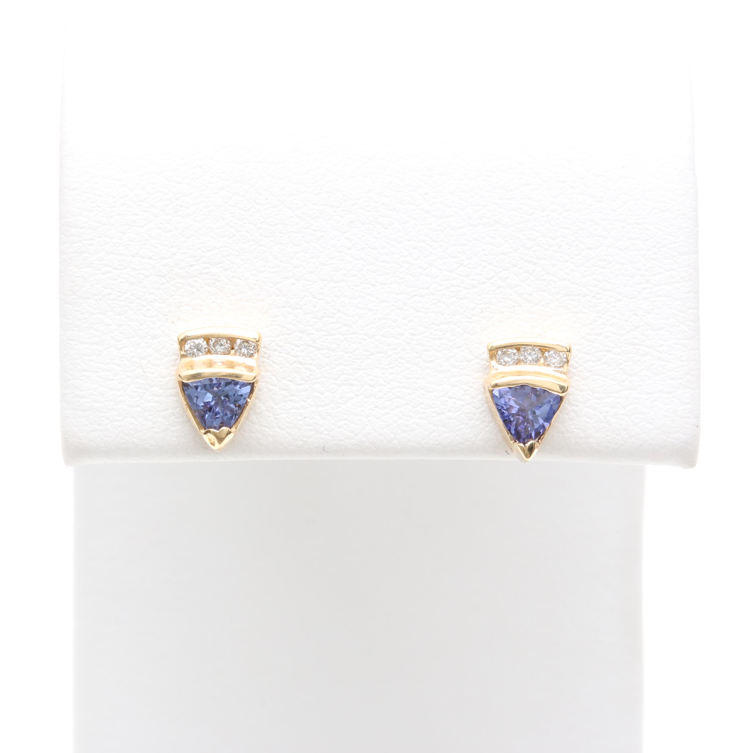 14K Yellow Gold Tanzanite and Diamond Earrings