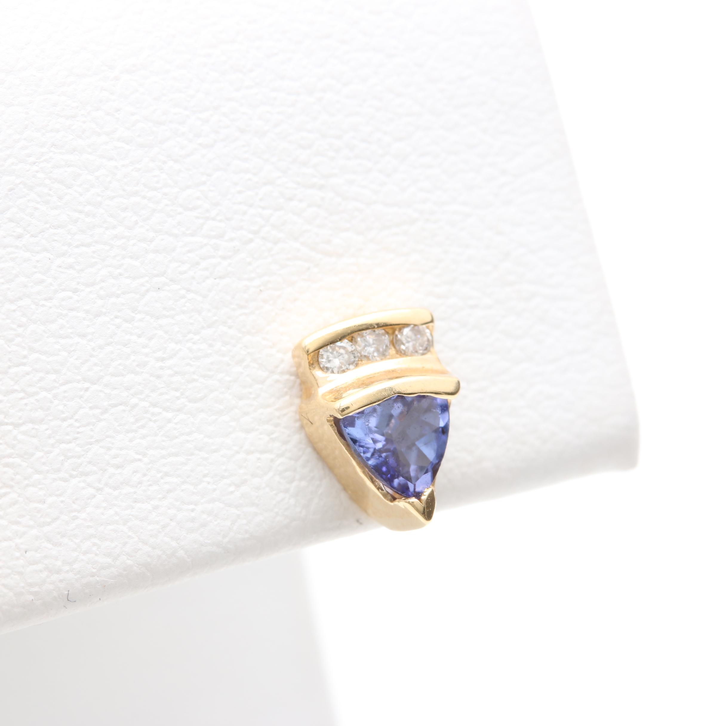 14K Yellow Gold Tanzanite and Diamond Earrings