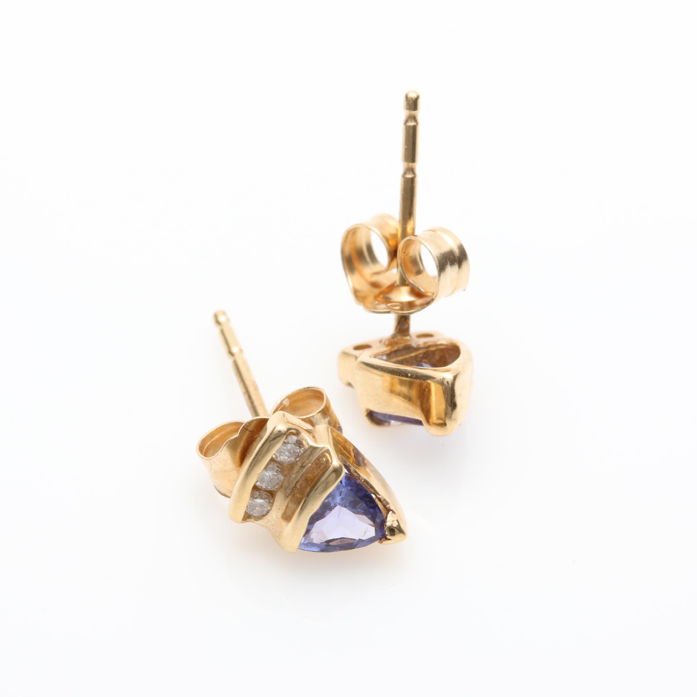 14K Yellow Gold Tanzanite and Diamond Earrings