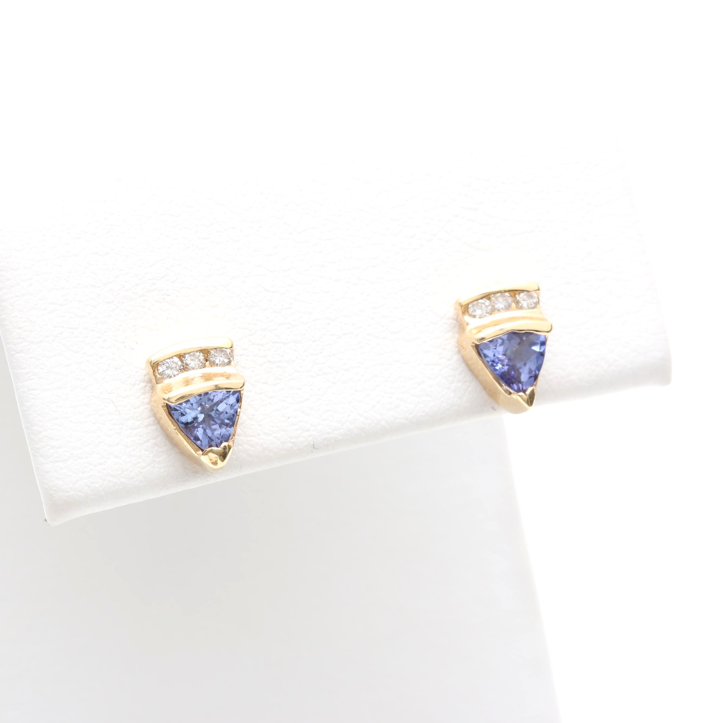 14K Yellow Gold Tanzanite and Diamond Earrings