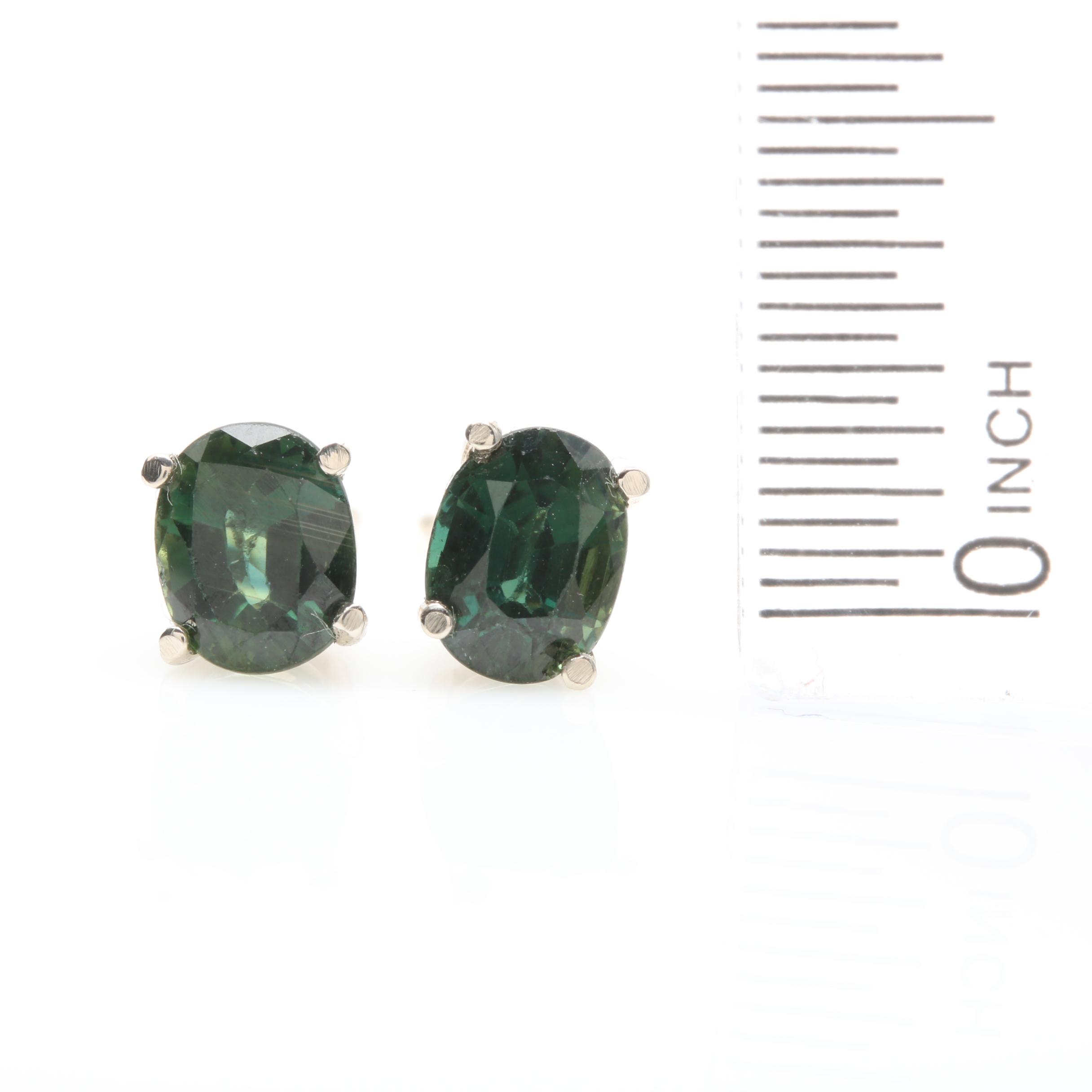 14K White Gold Green Sapphire Stud Earrings
