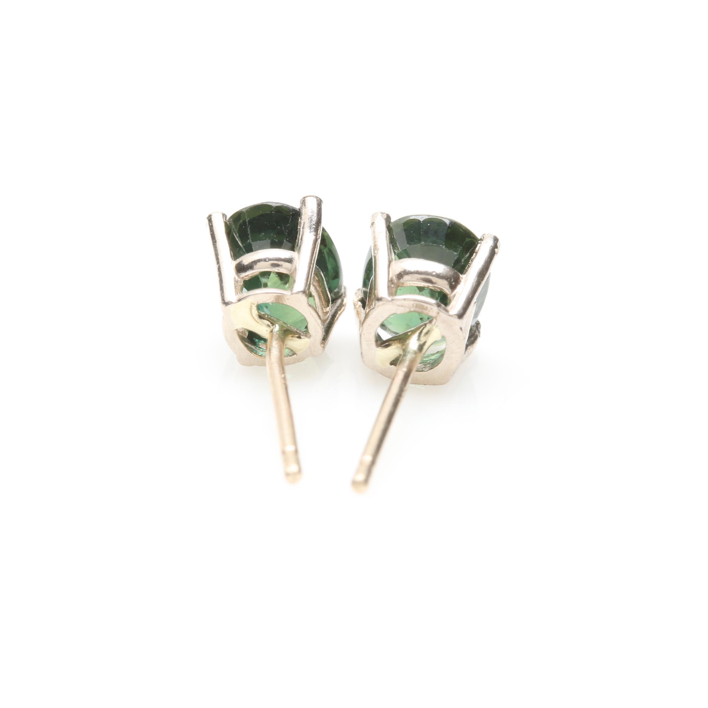 14K White Gold Green Sapphire Stud Earrings