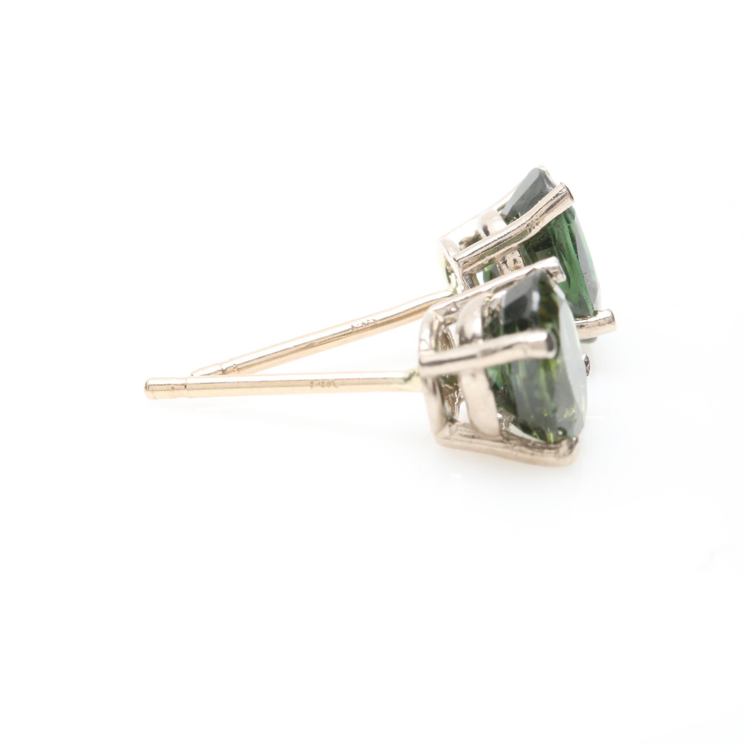14K White Gold Green Sapphire Stud Earrings