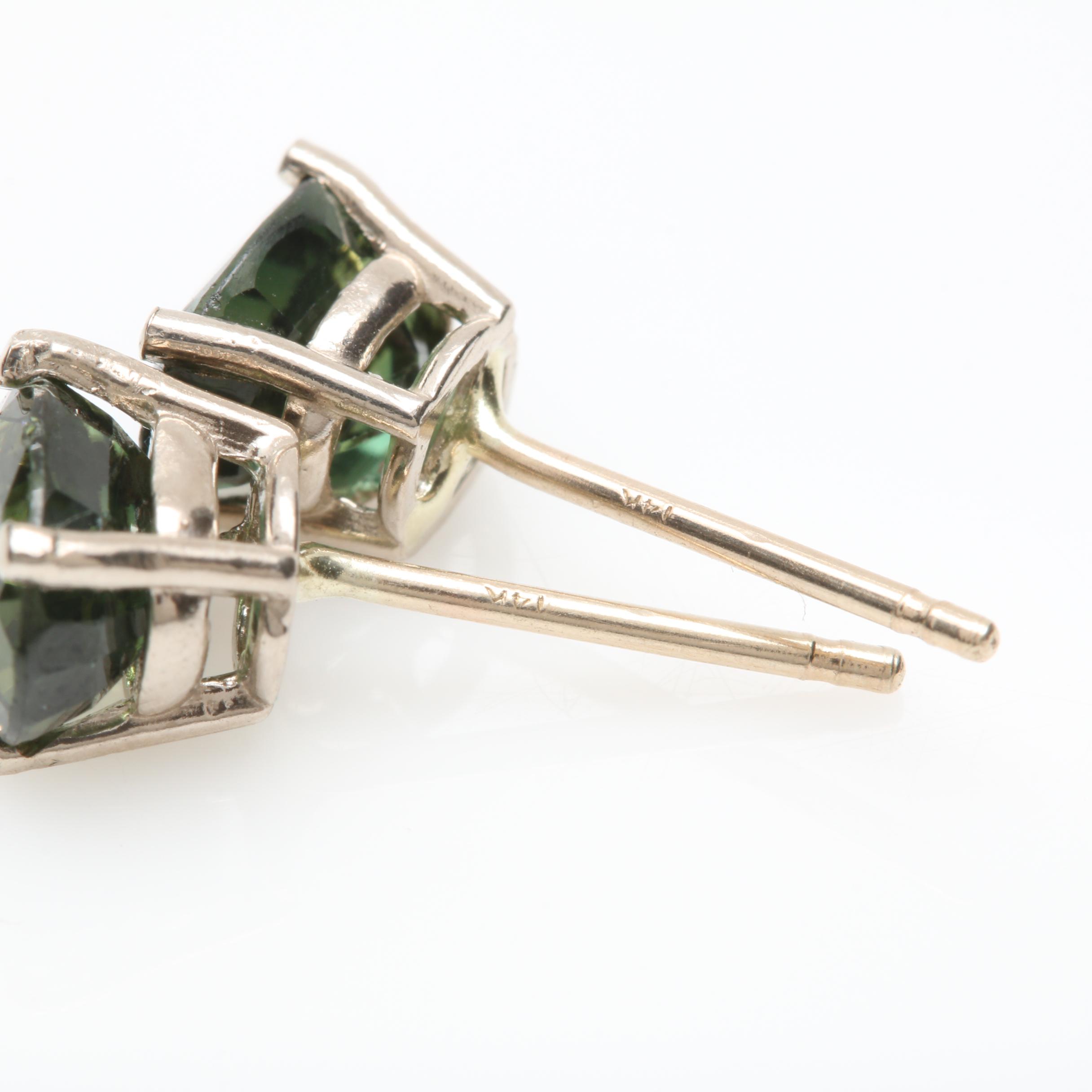 14K White Gold Green Sapphire Stud Earrings