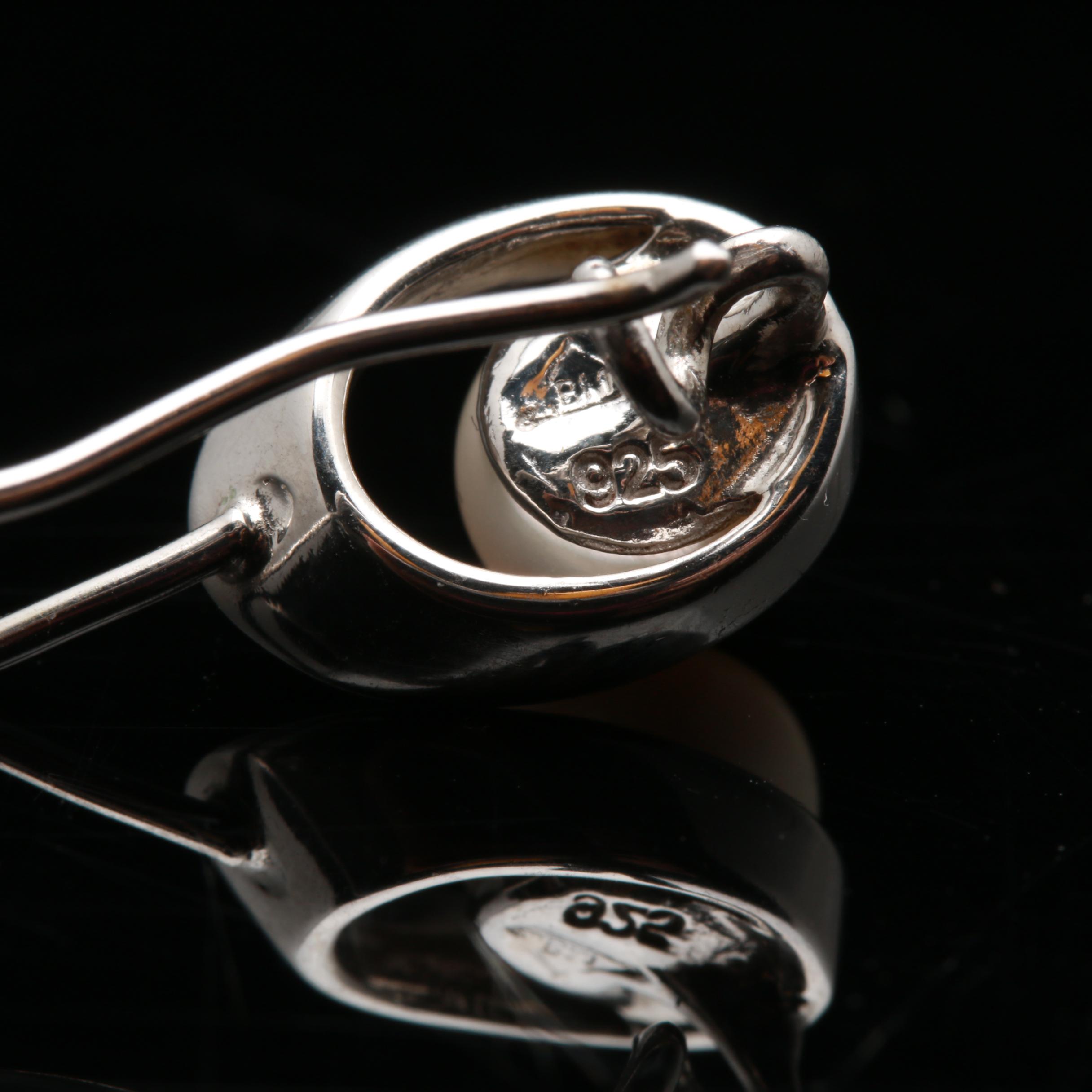 Sterling Silver Cultured Pearl and Diamond Necklace and Earrings