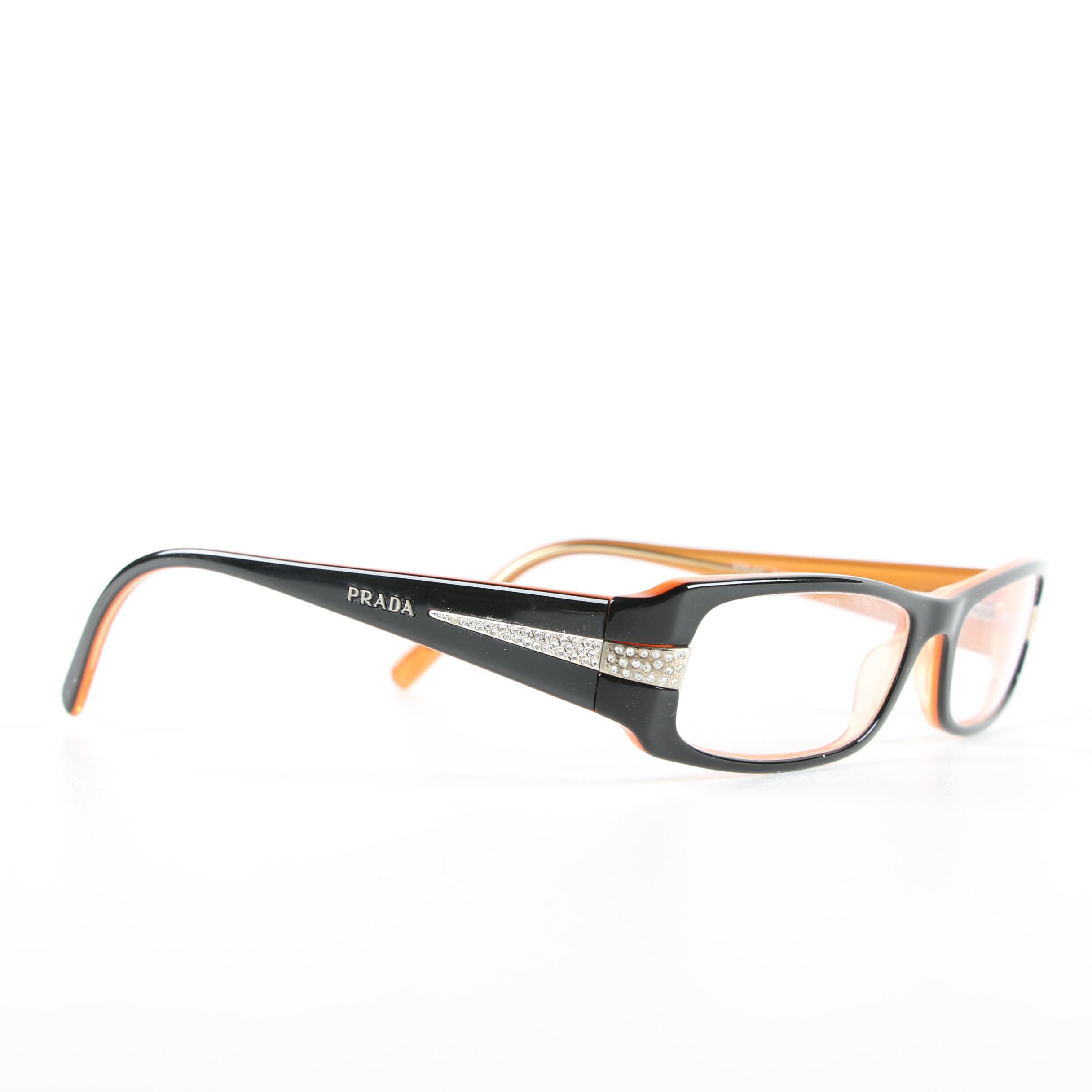 Prada VPR 221 Black and Orange Eyeglasses with Case