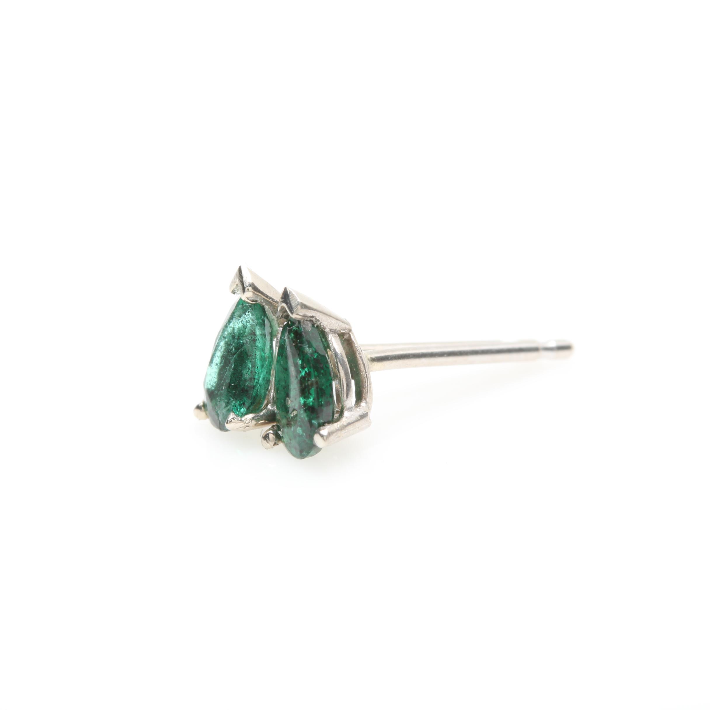 14K White Gold Emerald Stud Earrings