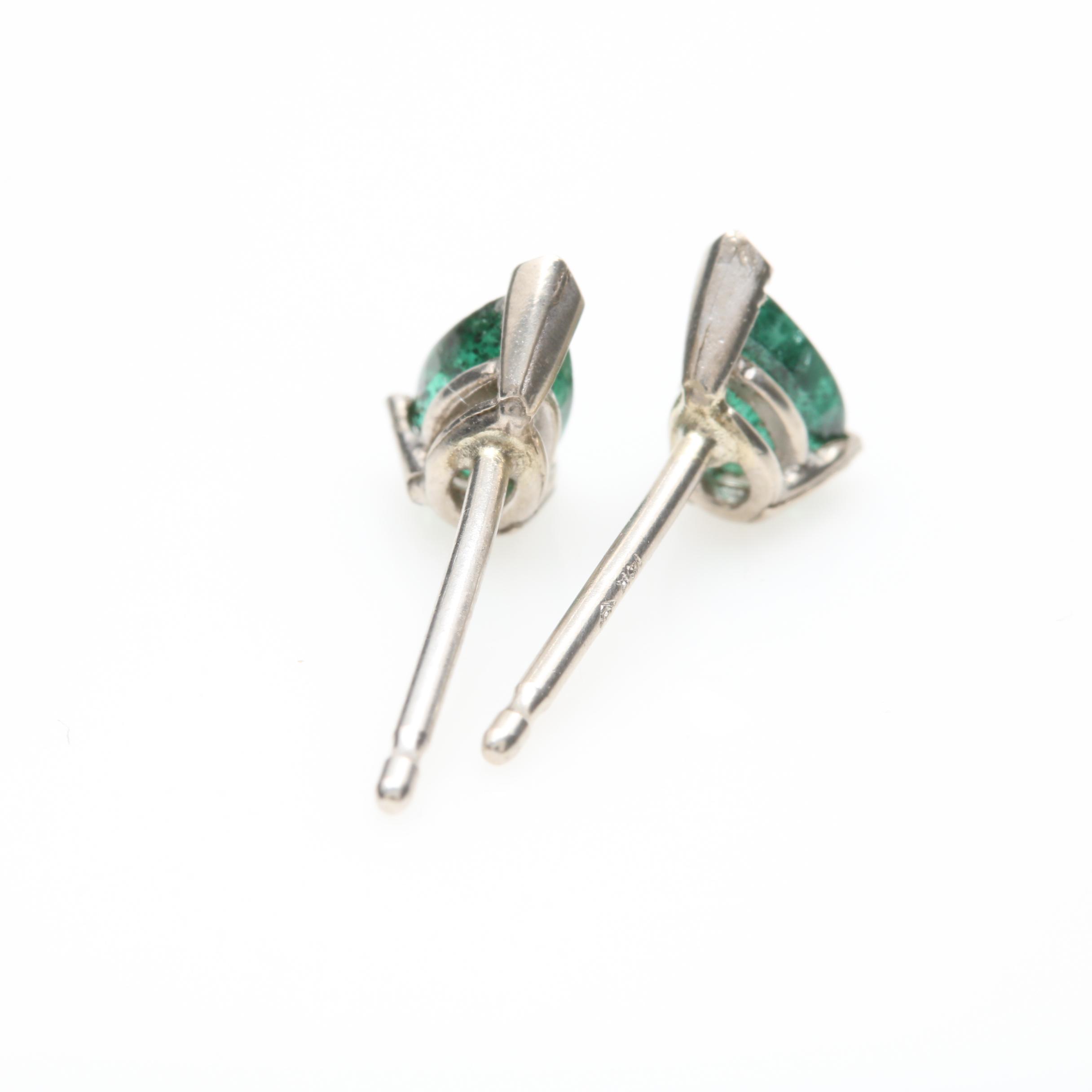 14K White Gold Emerald Stud Earrings