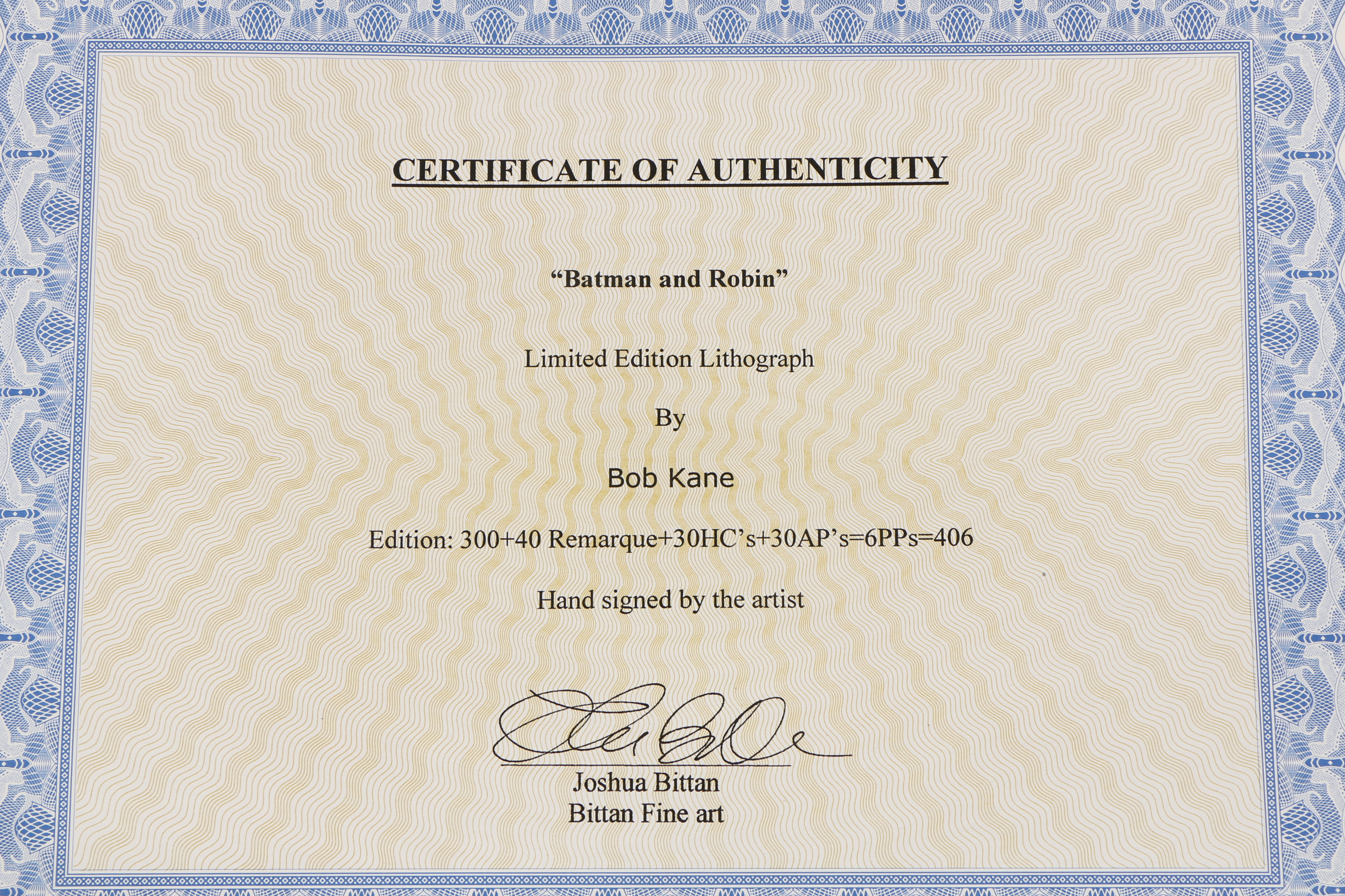 Bob Kane 1989 Lithograph "Batman and Robin"