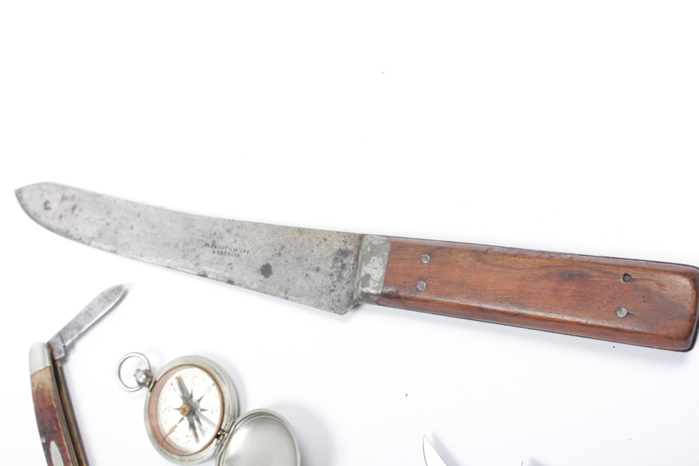 Vintage Case Pocket Knives, Kitchen Knife and Compass