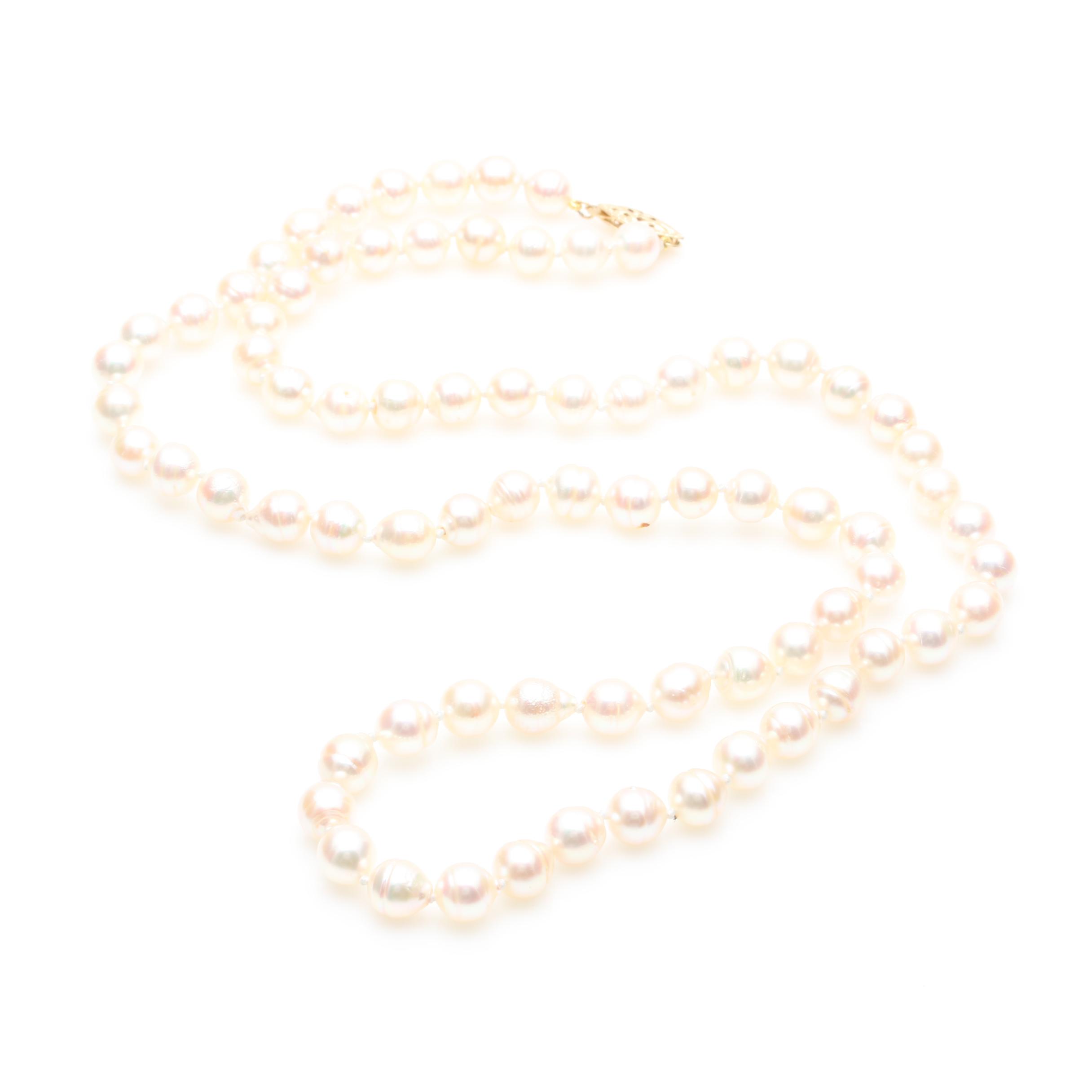 14K Yellow Gold Cultured Pearl Necklace