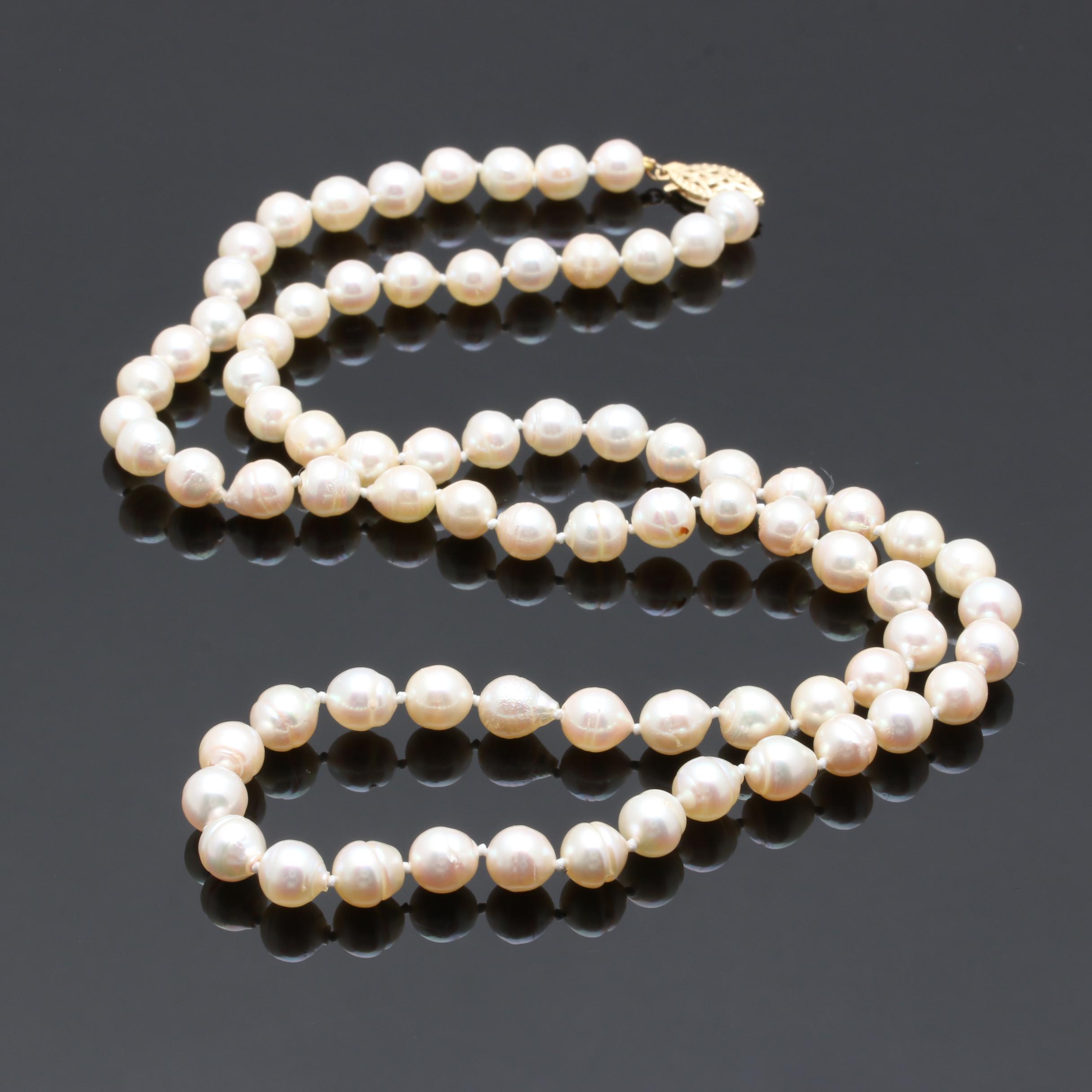 14K Yellow Gold Cultured Pearl Necklace