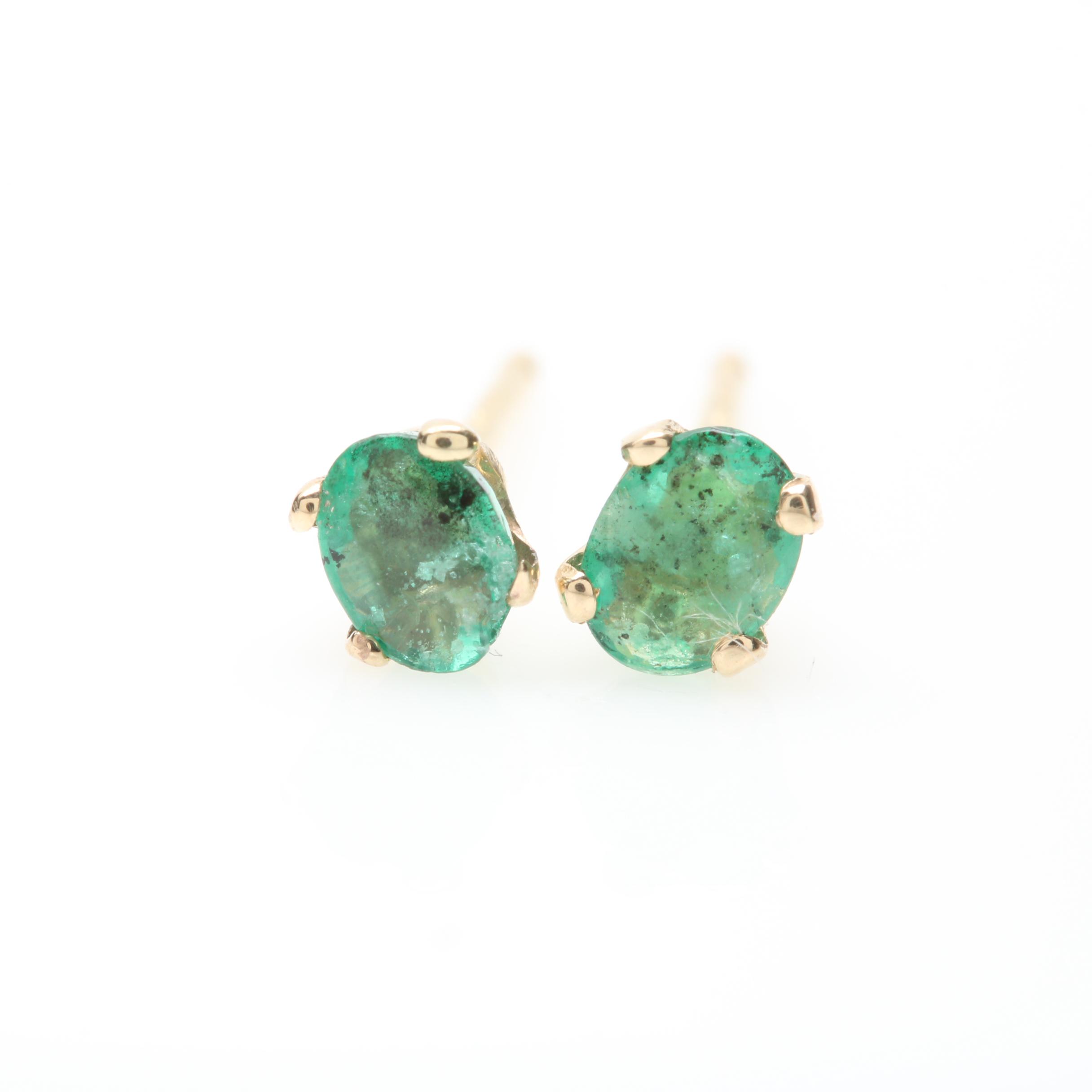 14K Yellow Gold Emerald Earrings