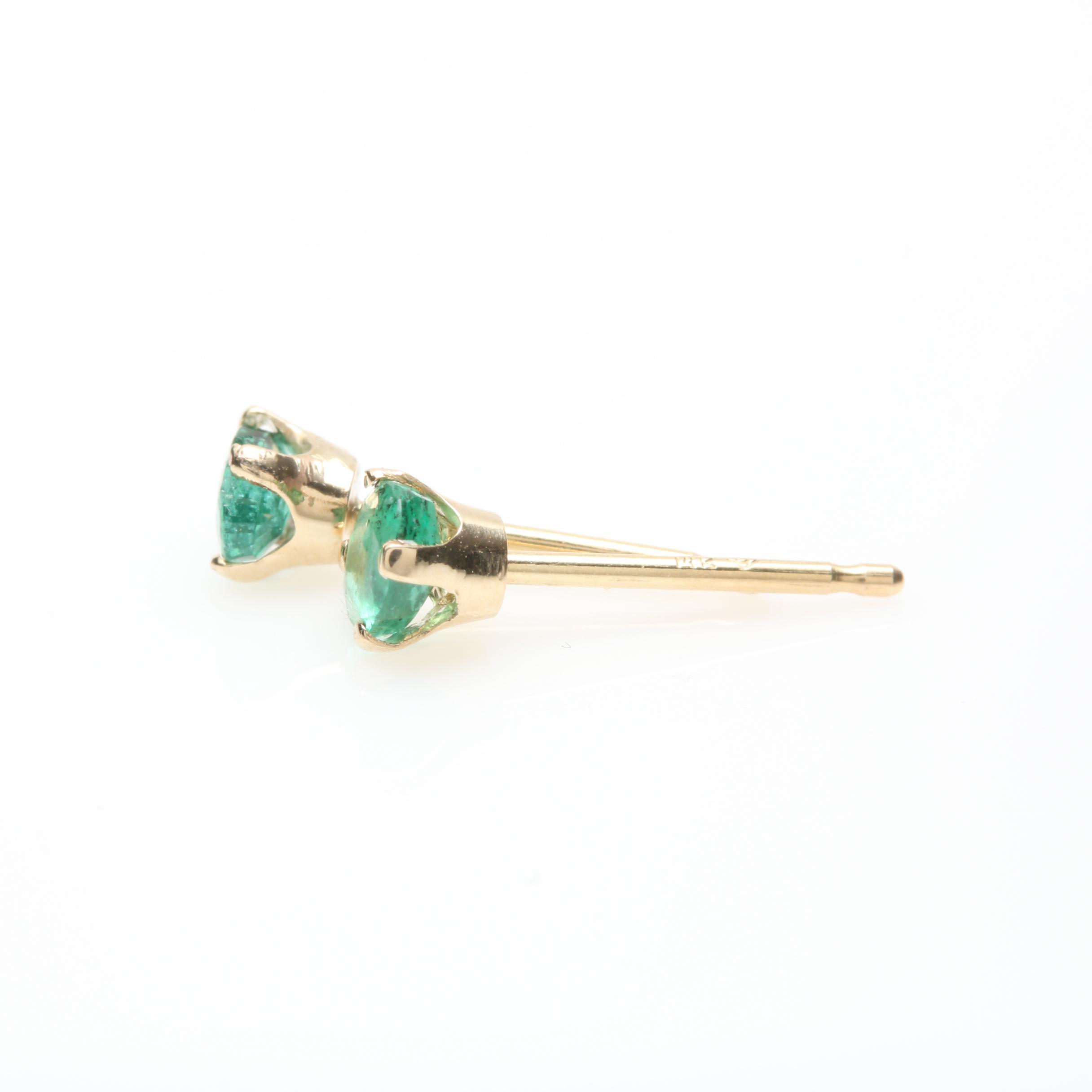 14K Yellow Gold Emerald Earrings