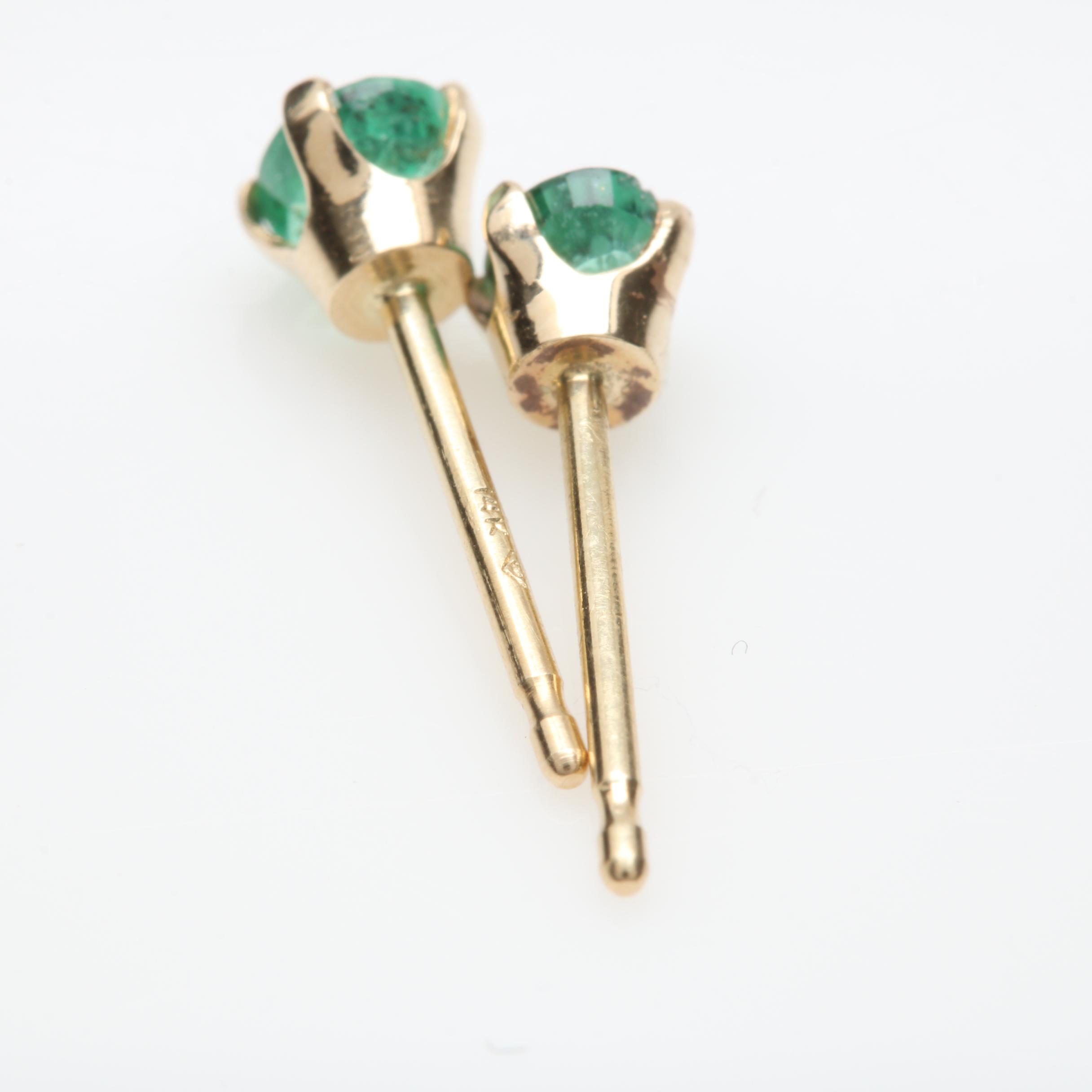 14K Yellow Gold Emerald Earrings