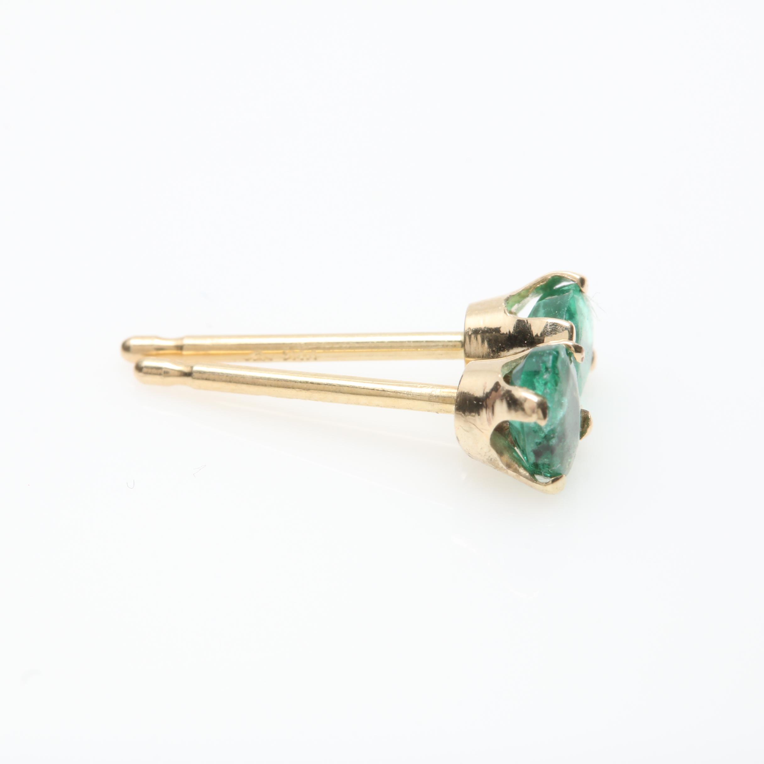 14K Yellow Gold Emerald Earrings