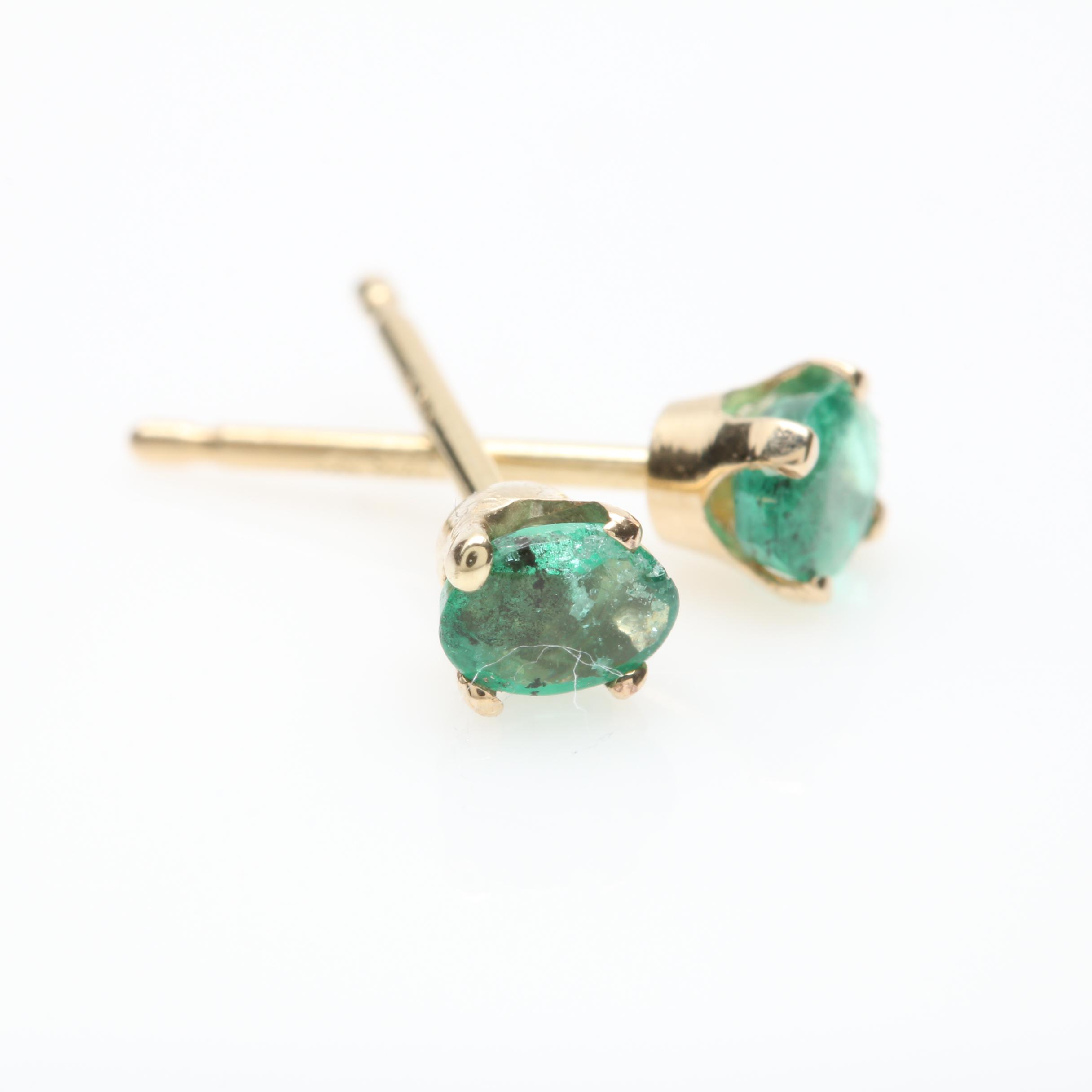 14K Yellow Gold Emerald Earrings