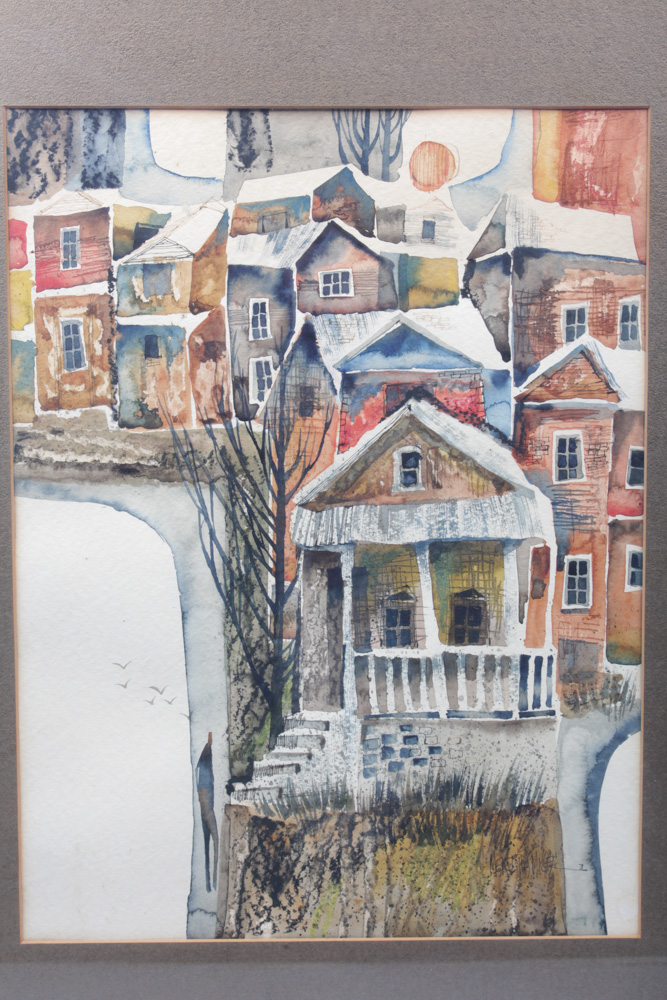 Vintage Meredith Miller Cityscape Watercolor