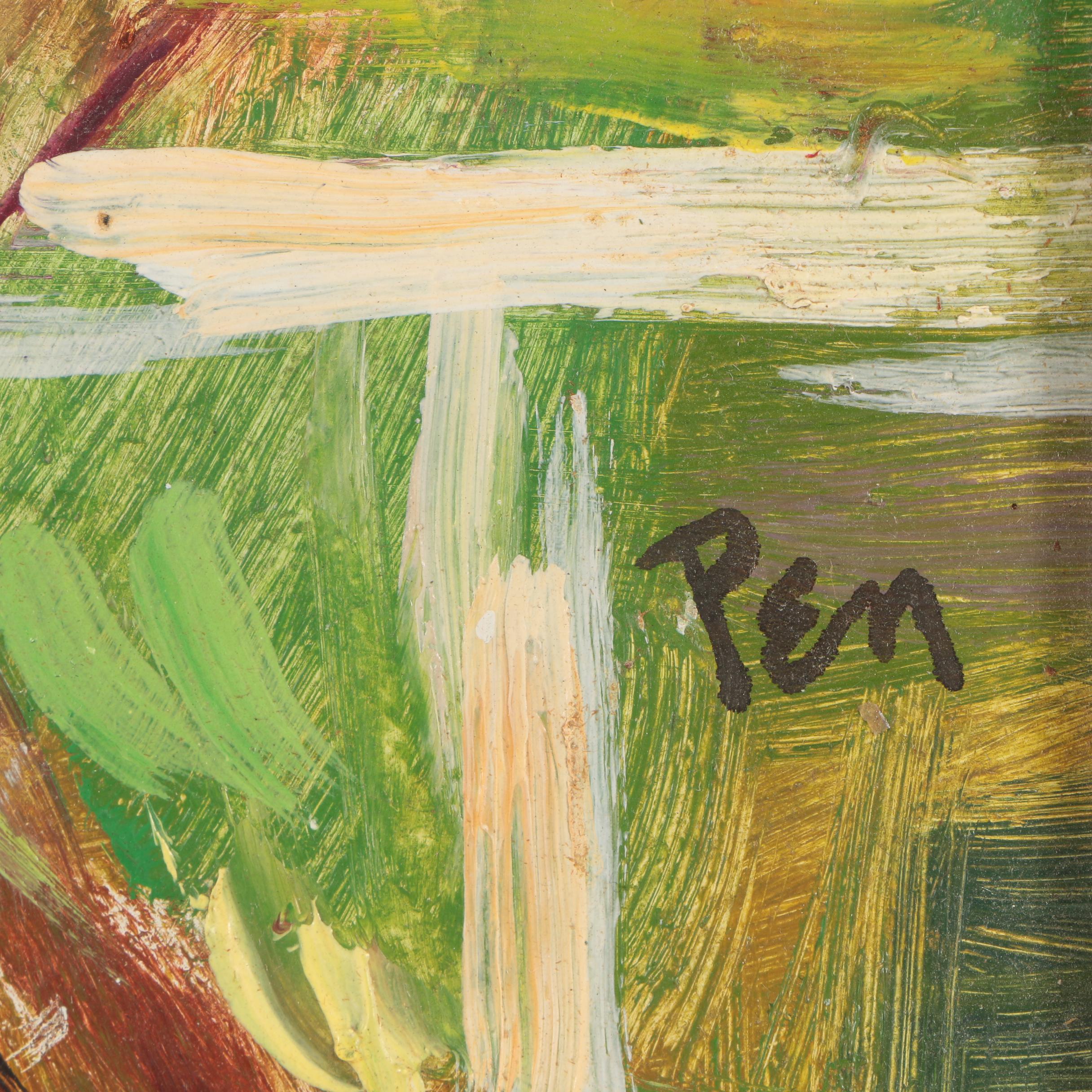 Rudolph Pen Oil Painting of Jockey and Horse Racing