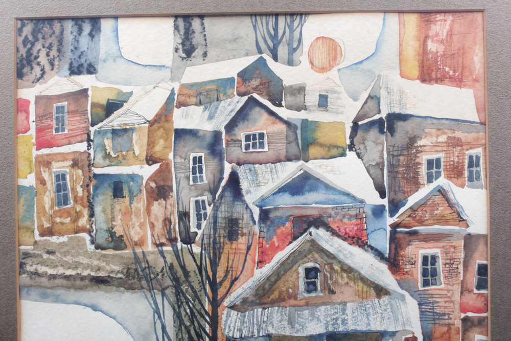 Vintage Meredith Miller Cityscape Watercolor