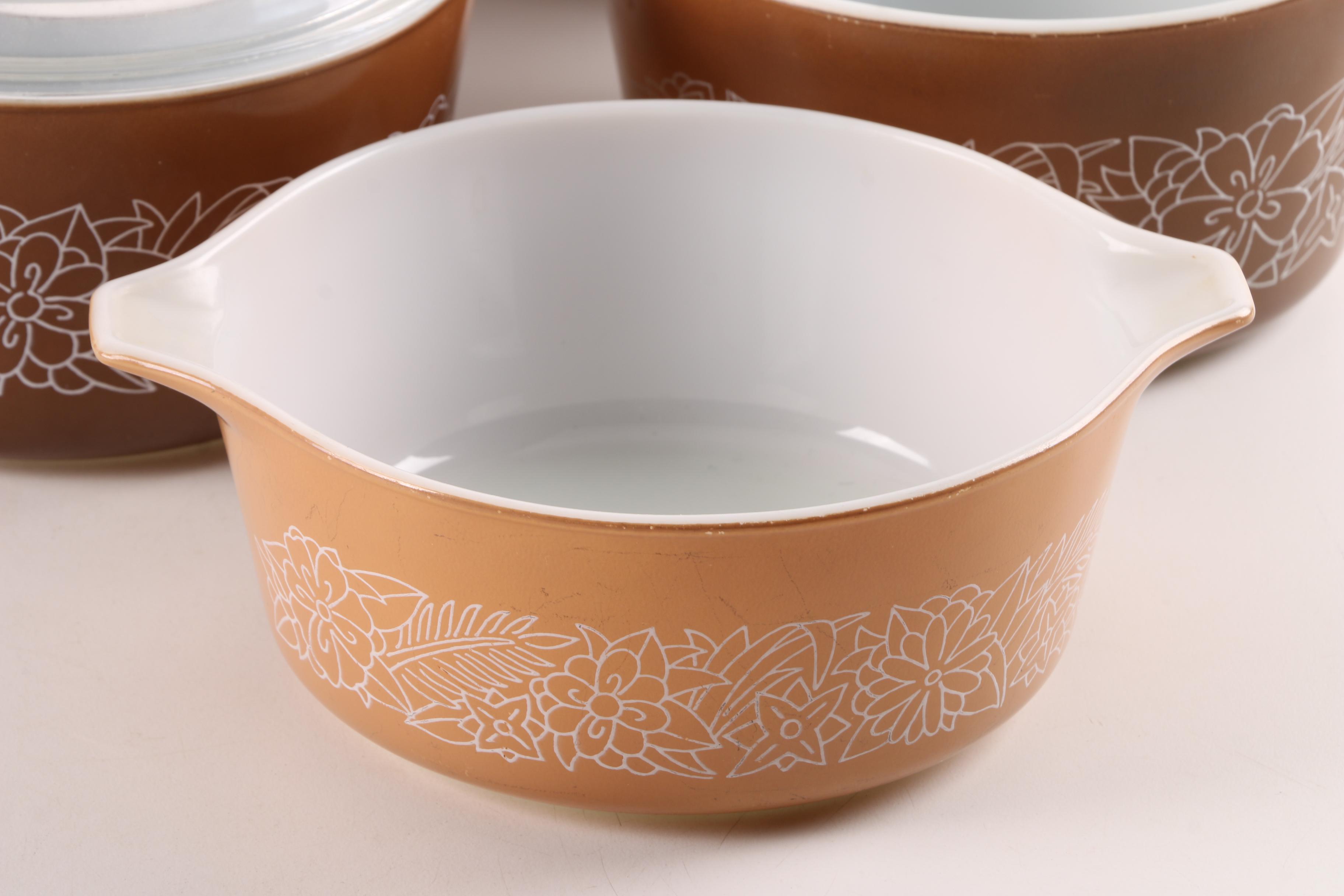 Vintage Pyrex "Woodland" Baking Dishes and Mixing Bowls 1978-83