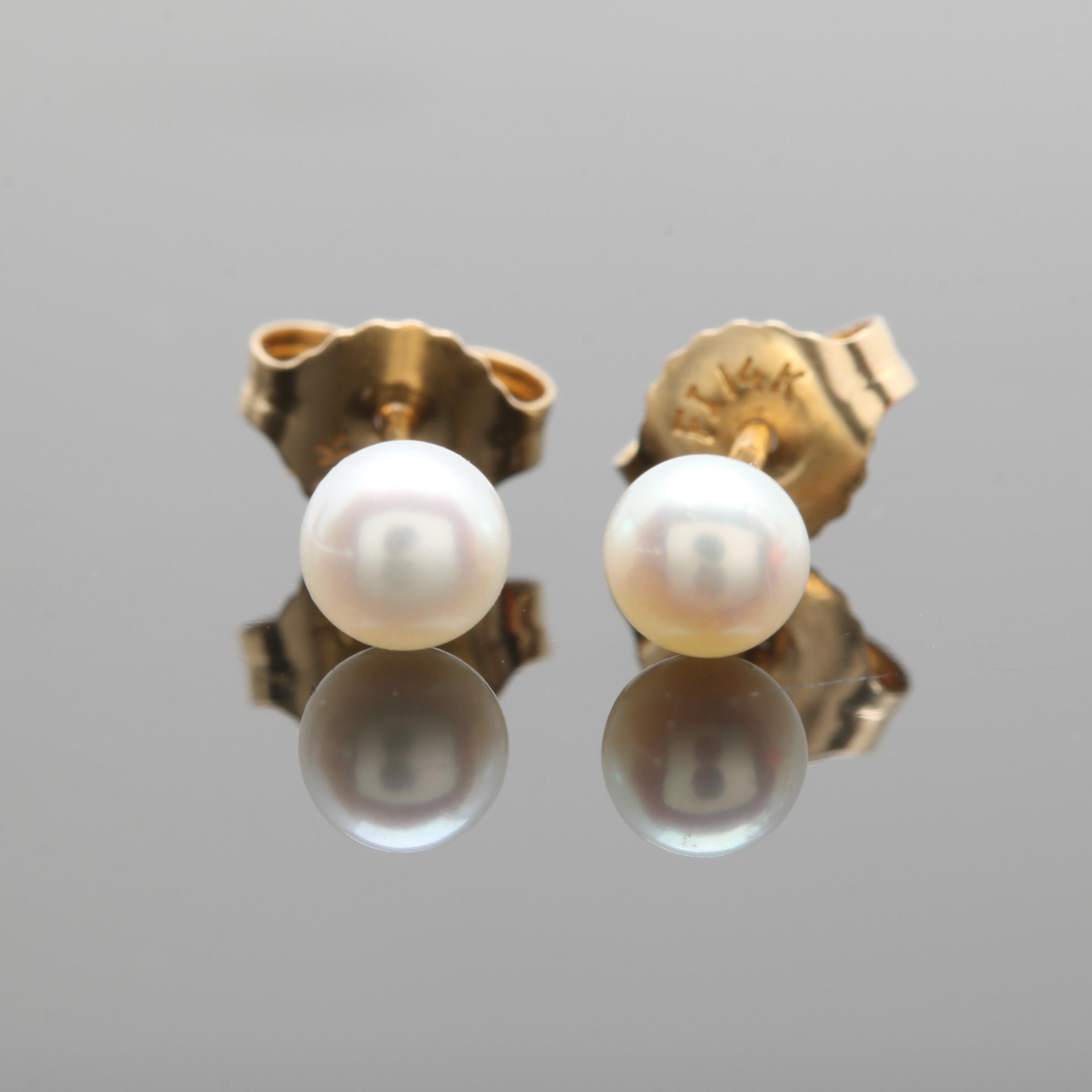 14K Yellow Gold Cultured Pearl Stud Earrings