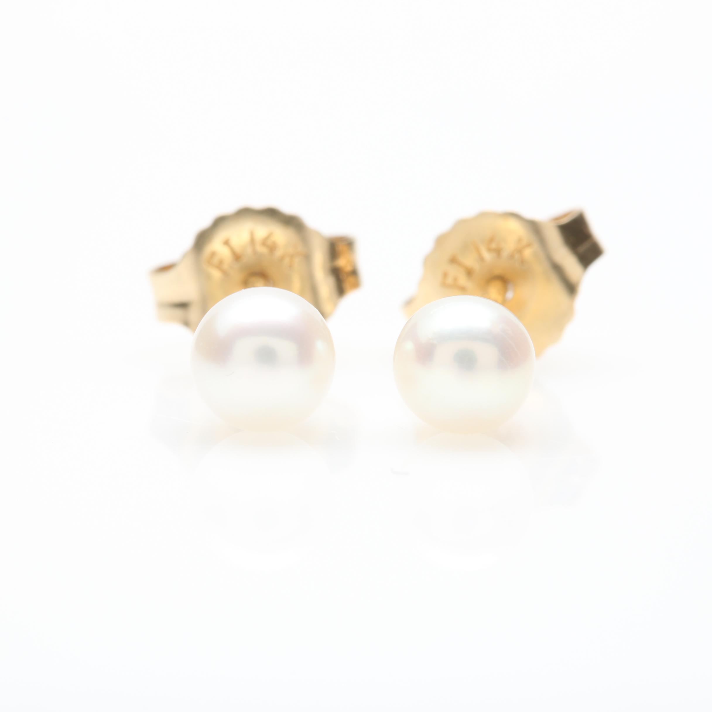 14K Yellow Gold Cultured Pearl Stud Earrings