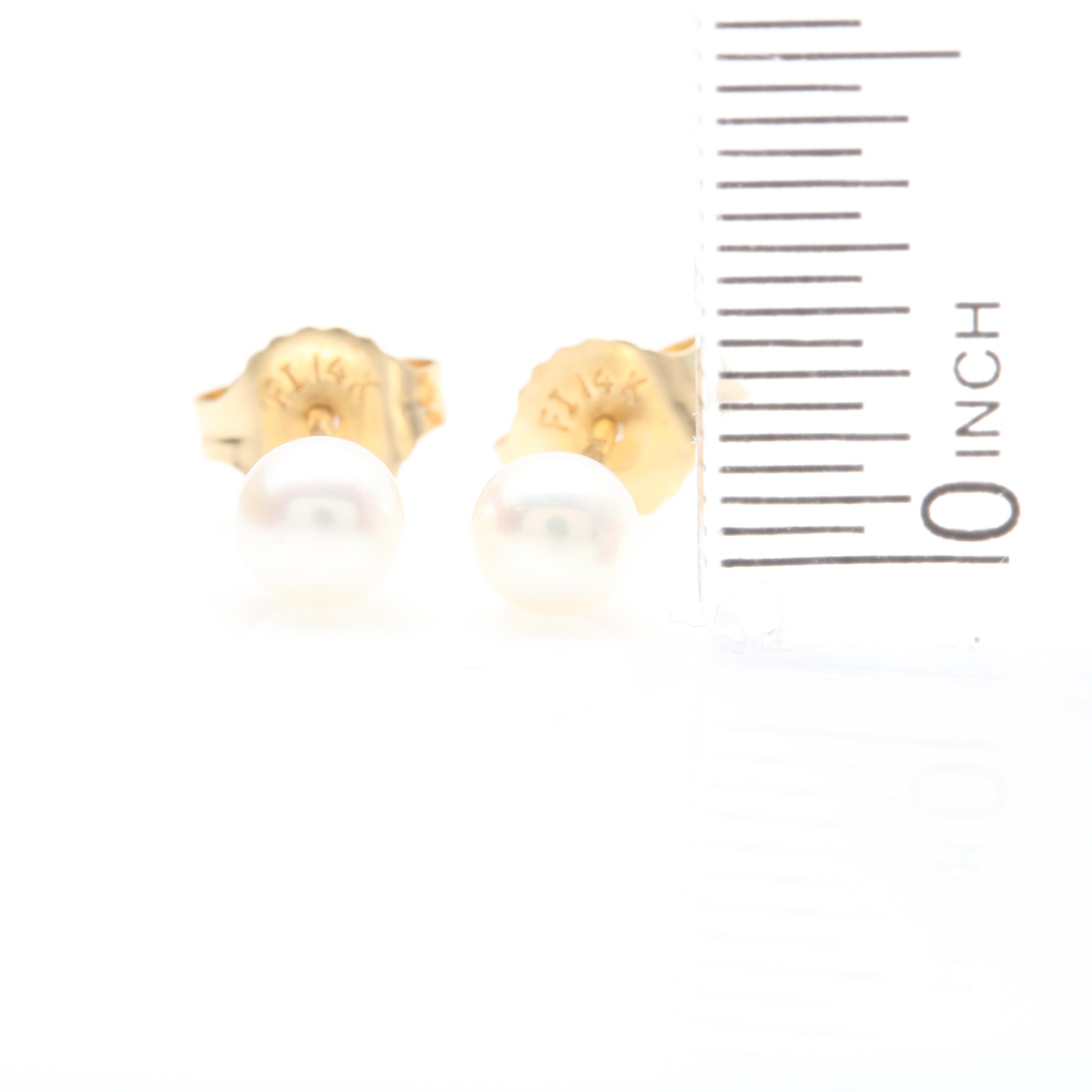 14K Yellow Gold Cultured Pearl Stud Earrings