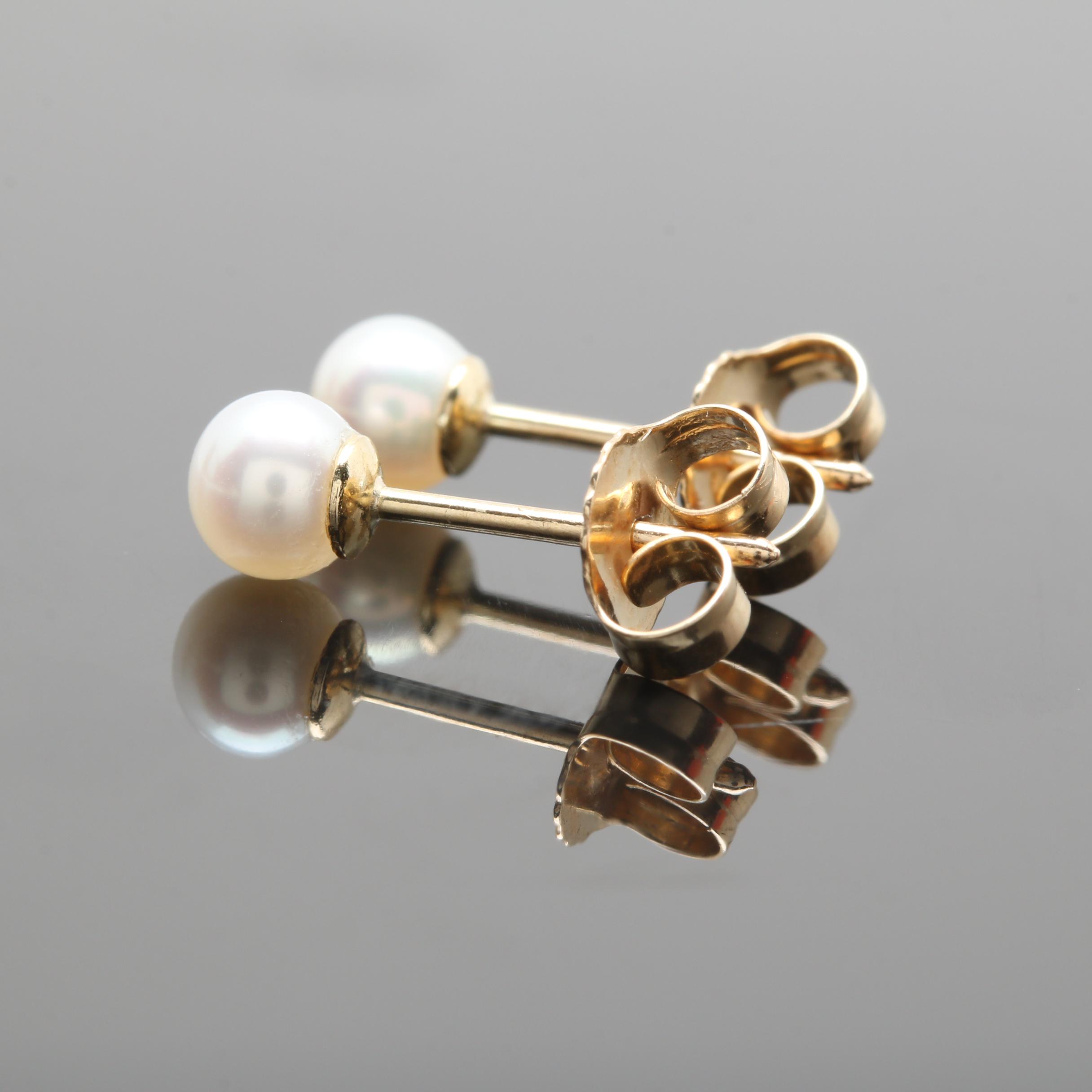 14K Yellow Gold Cultured Pearl Stud Earrings