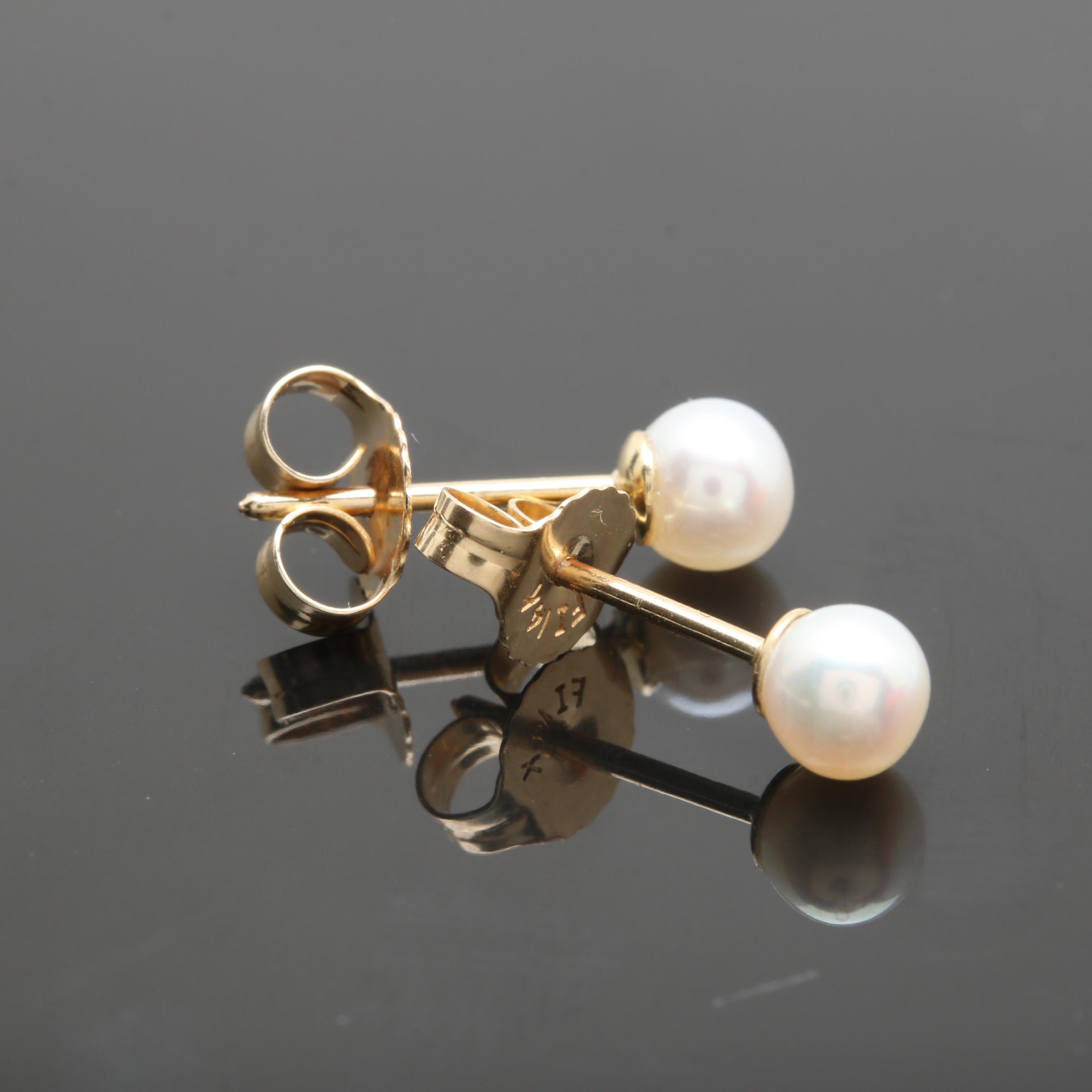 14K Yellow Gold Cultured Pearl Stud Earrings