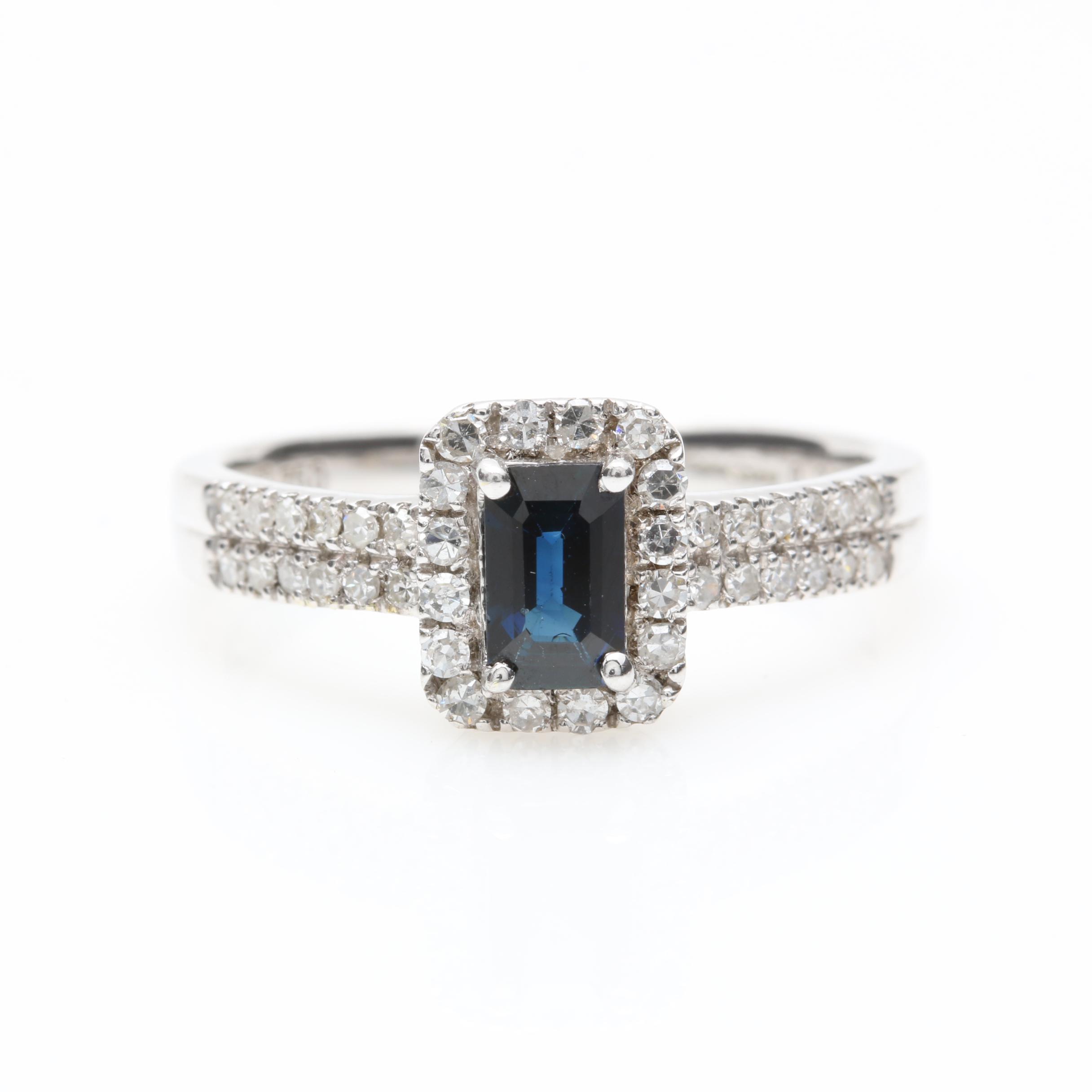 18K White Gold Blue Sapphire and Diamond Ring