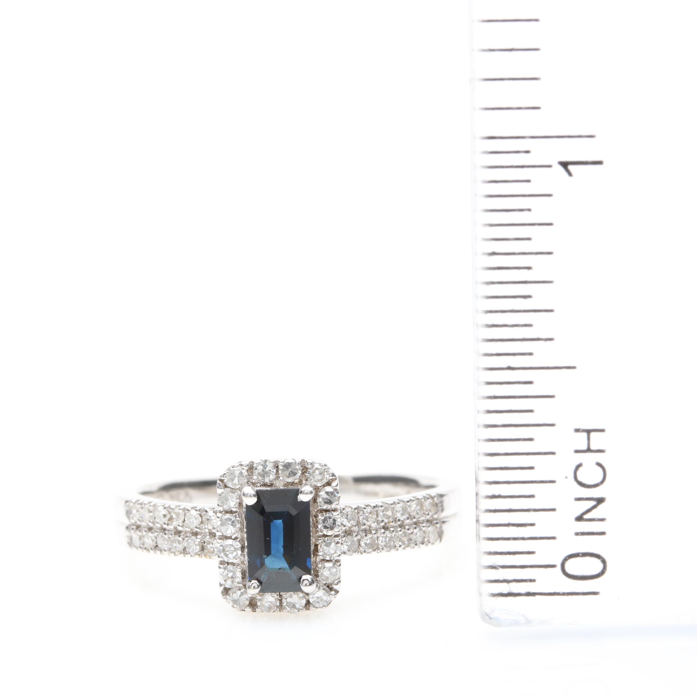 18K White Gold Blue Sapphire and Diamond Ring
