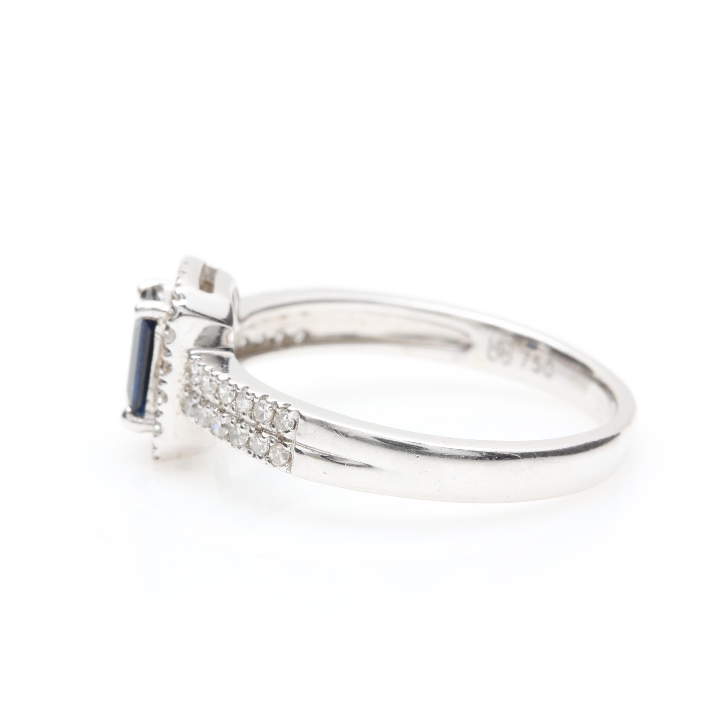 18K White Gold Blue Sapphire and Diamond Ring