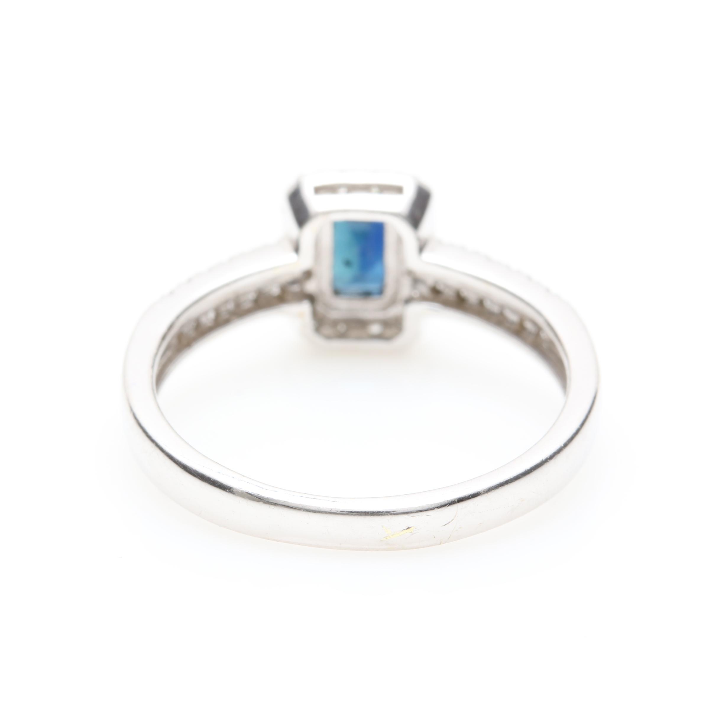 18K White Gold Blue Sapphire and Diamond Ring