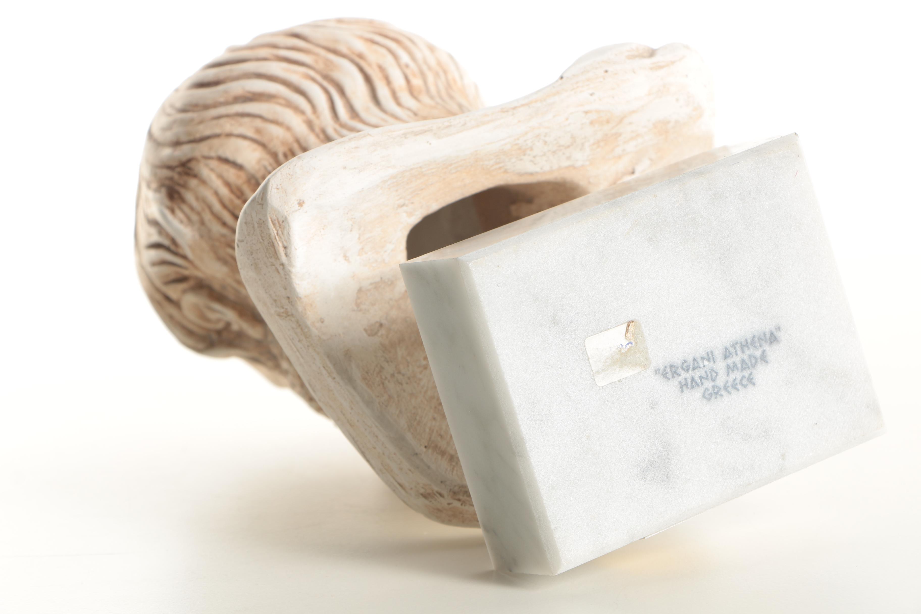 Ergani Athena Plaster Bust of Aristotle on Marble Base