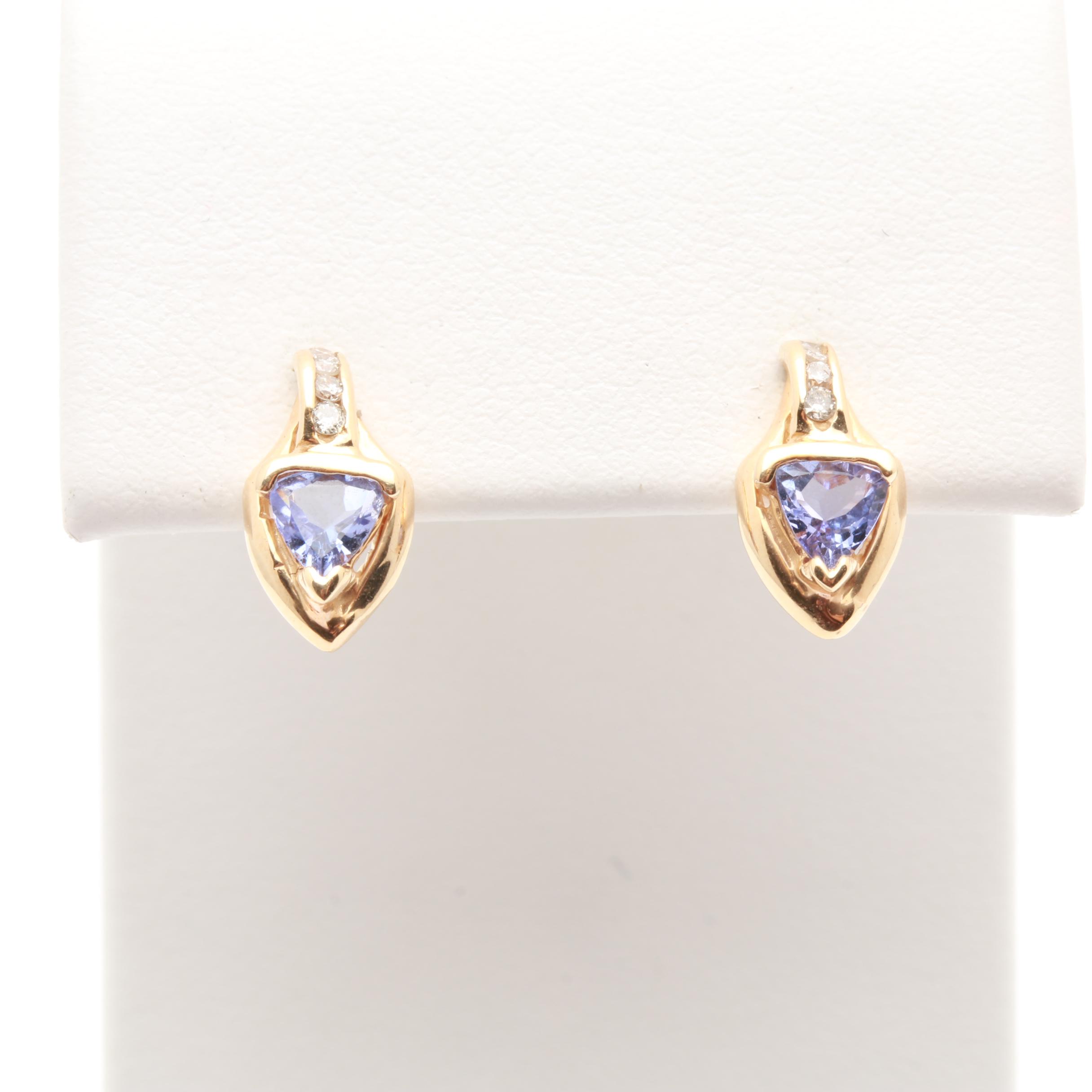 14K Yellow Gold Tanzanite and Diamond Earrings