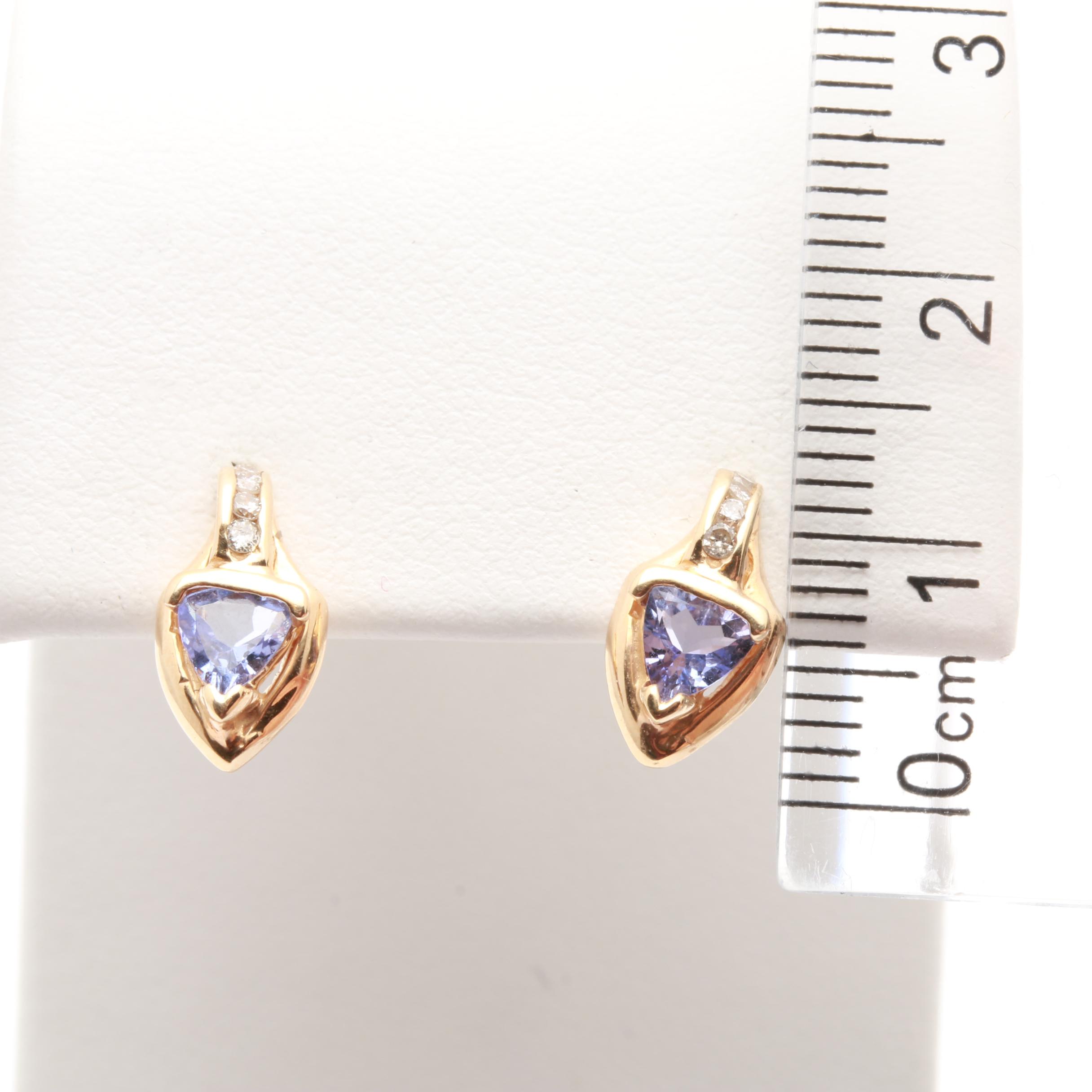 14K Yellow Gold Tanzanite and Diamond Earrings
