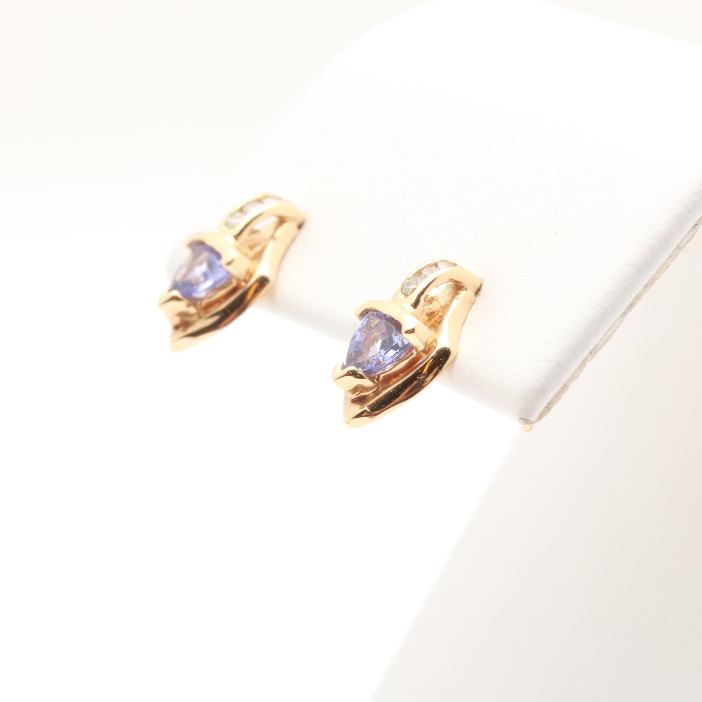 14K Yellow Gold Tanzanite and Diamond Earrings