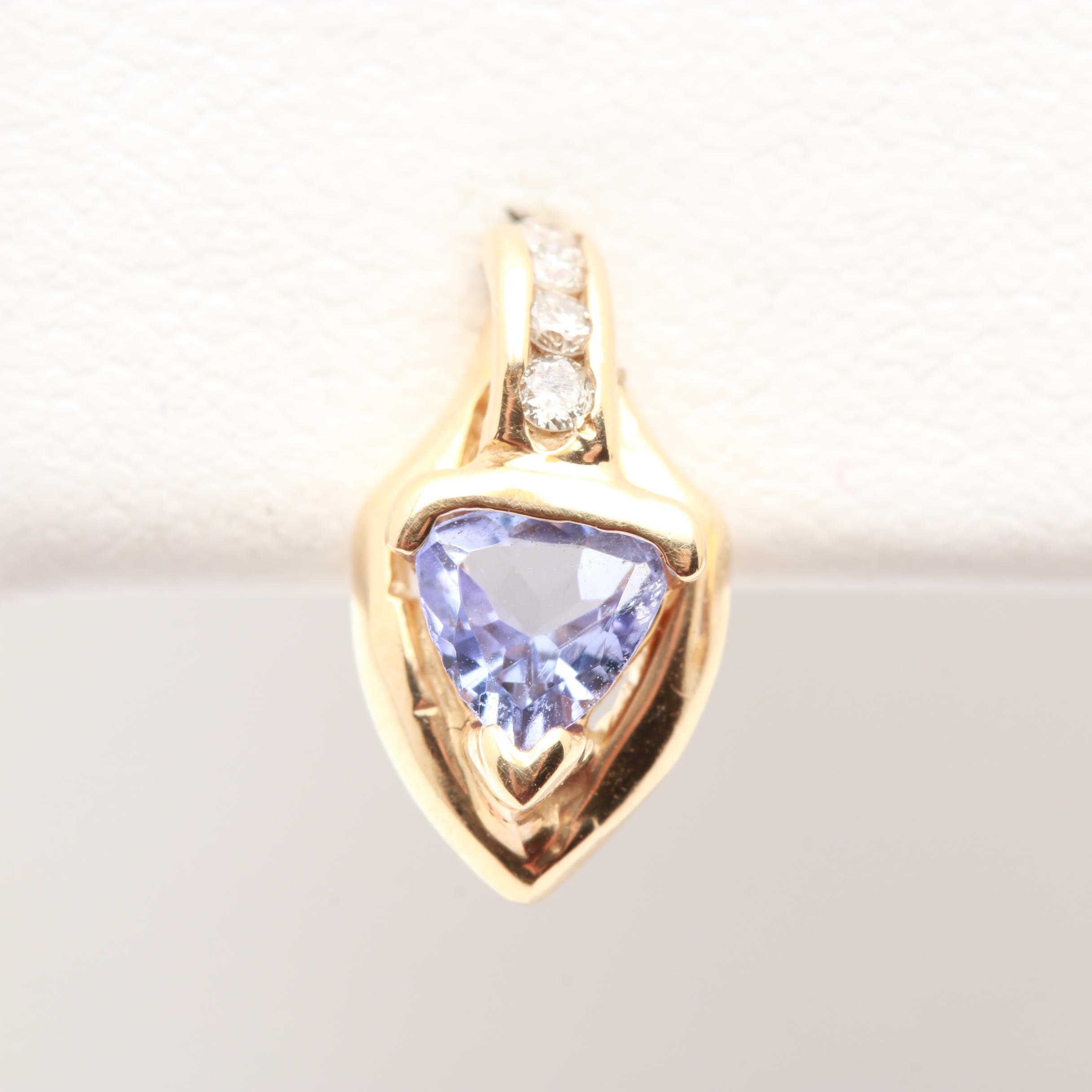 14K Yellow Gold Tanzanite and Diamond Earrings