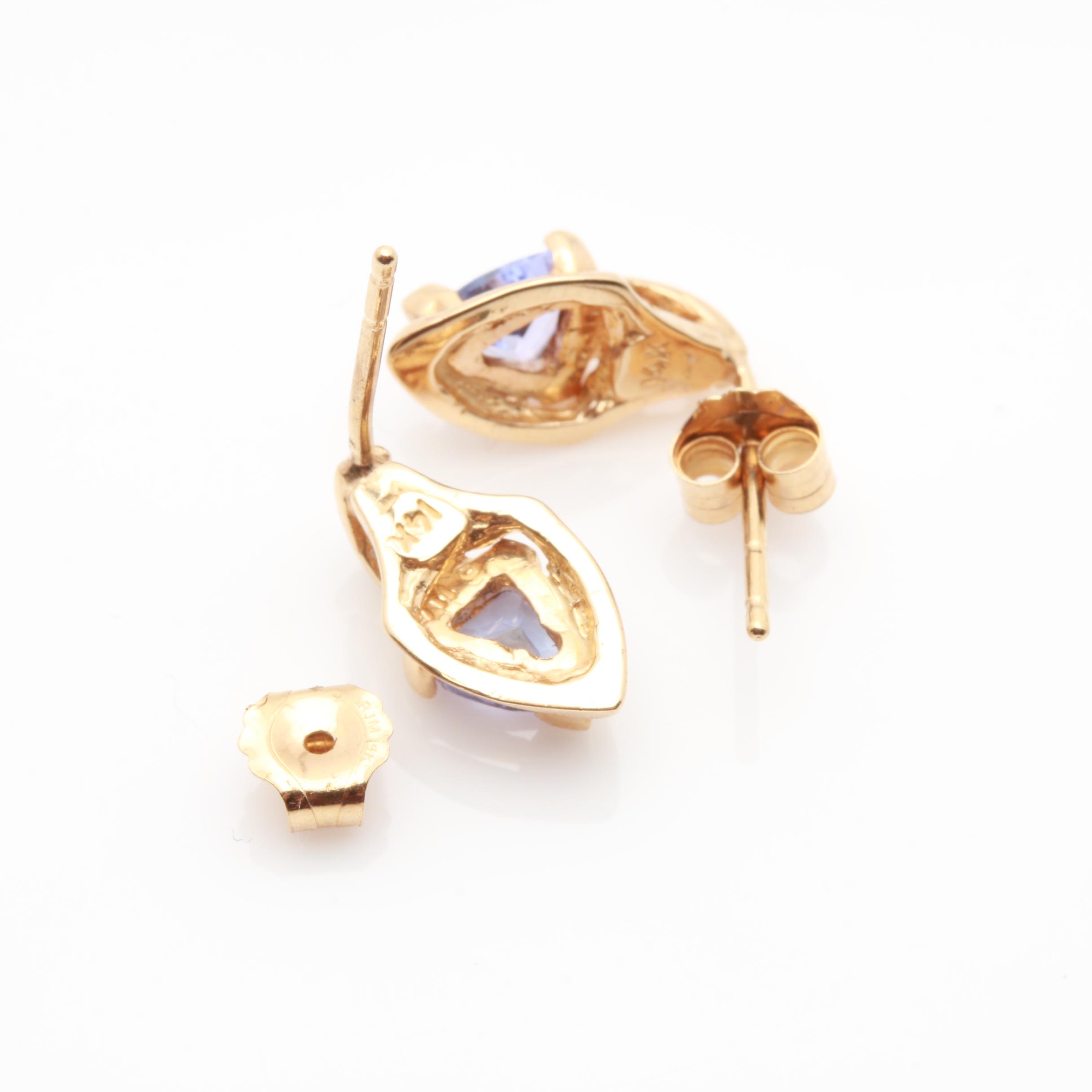 14K Yellow Gold Tanzanite and Diamond Earrings