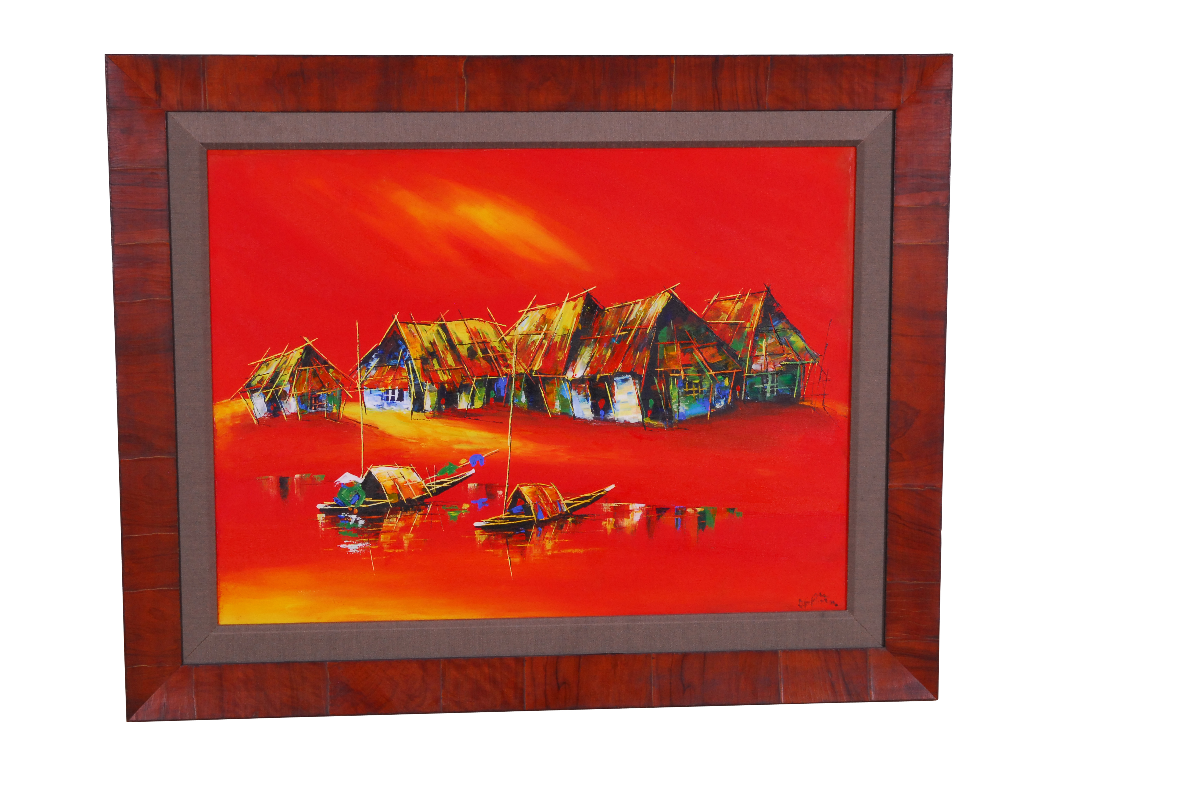 Southeast Asian Oil Painting of a Village