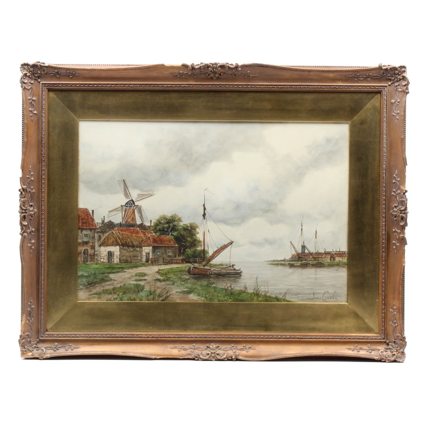 Jan van Couver Watercolor Painting of Dutch Seascape