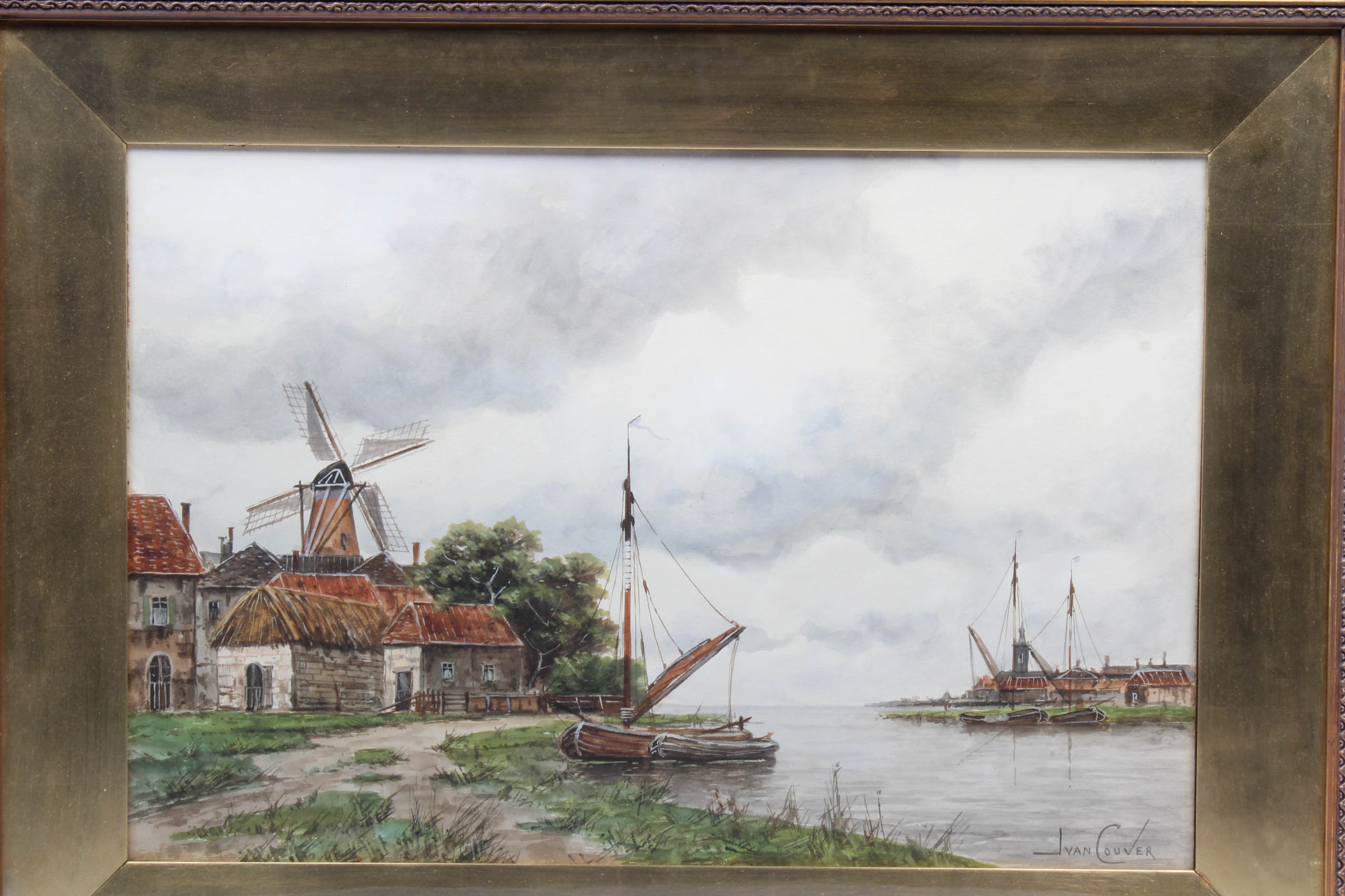 Jan van Couver Watercolor Painting of Dutch Seascape
