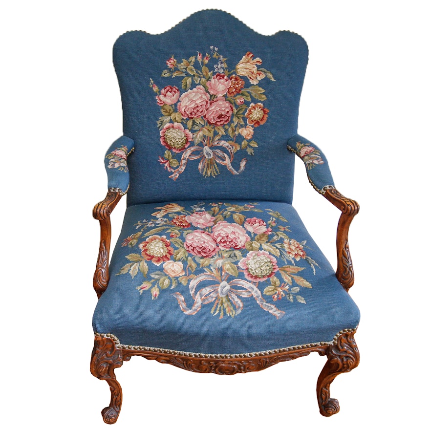 Vintage Louis XV Style Armchair with Needlepoint Upholstery