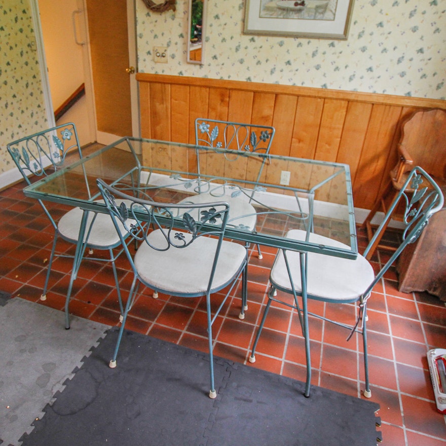 Glass Top Metal Dining Table with Side Chairs